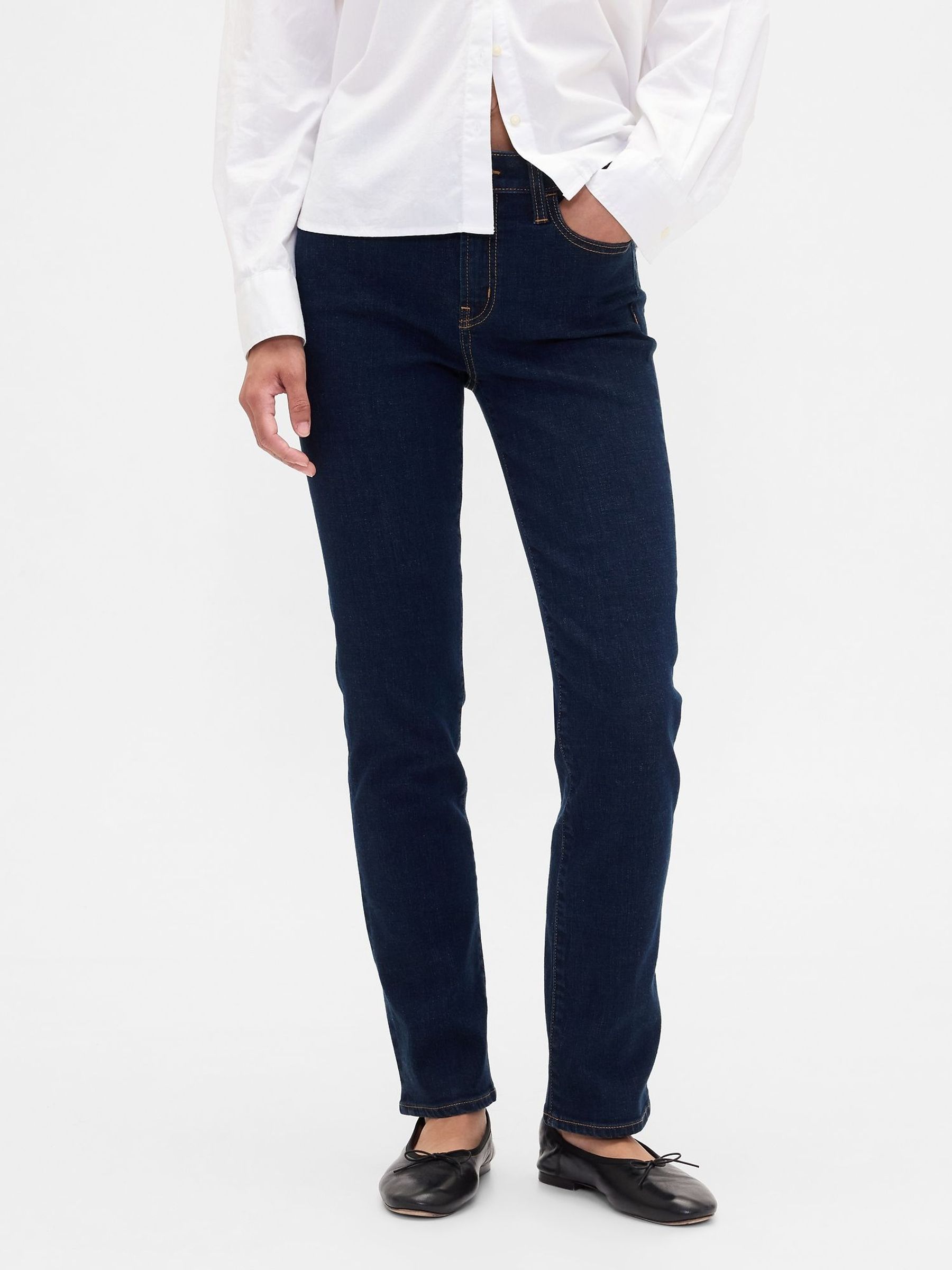 Dark Indigo Blue Mid Waisted Classic Straight Jeans (Y25321) | £40
