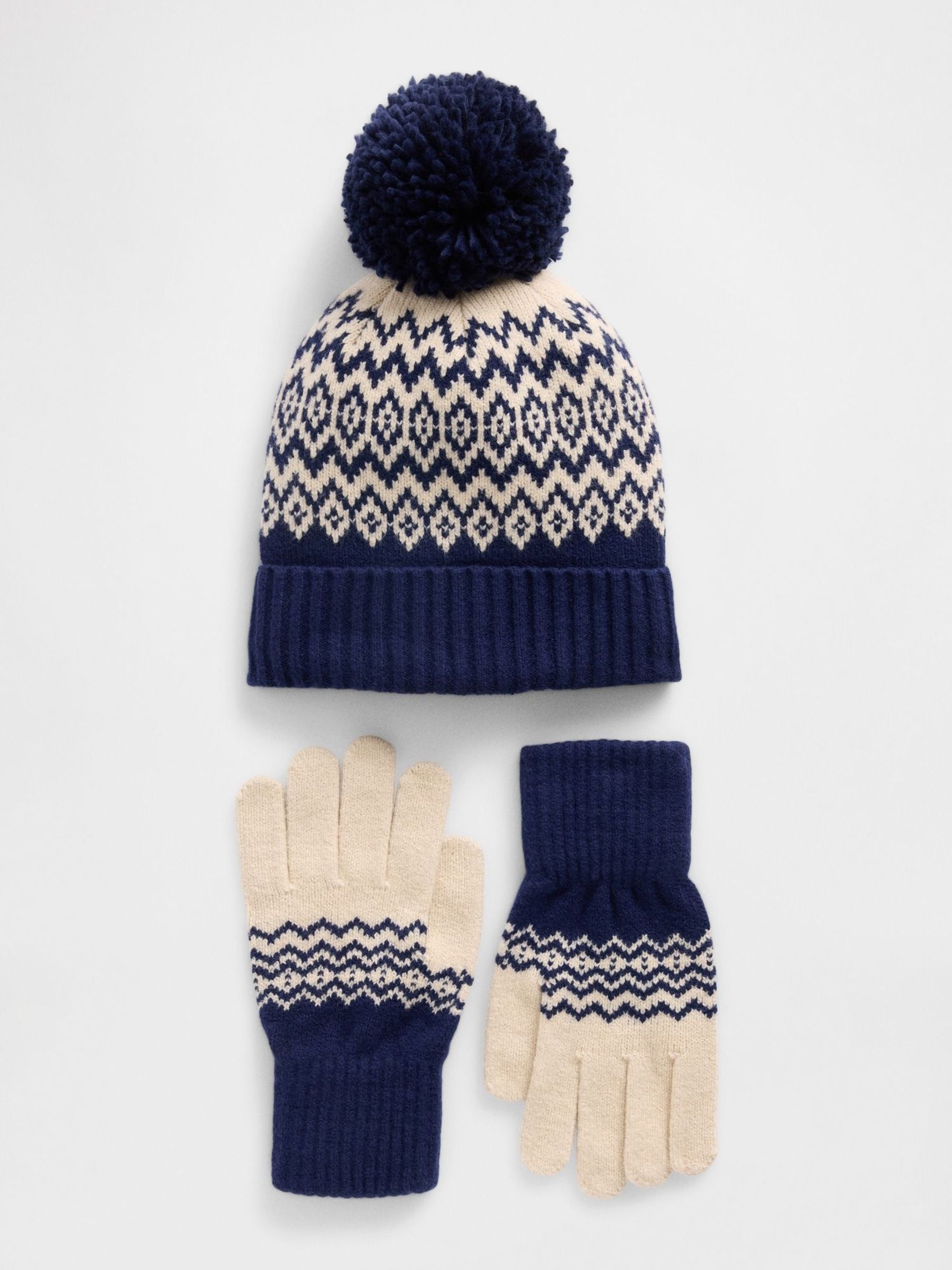 Navy Fairisle CashSoft Fairisle Hat and Gloves Set (Y25327) | £30
