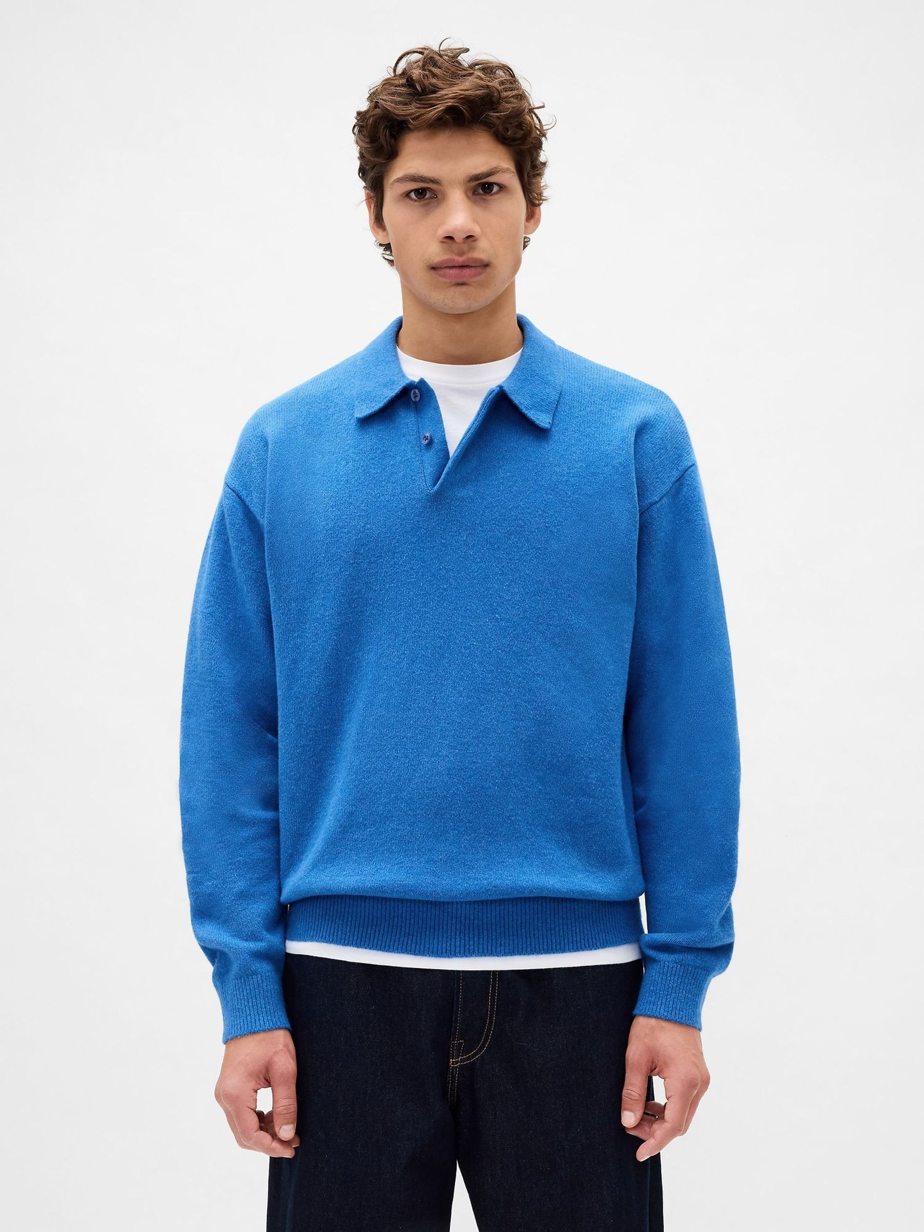 Blue CashSoft Relaxed Polo Sweatshirt (Y25330) | £50
