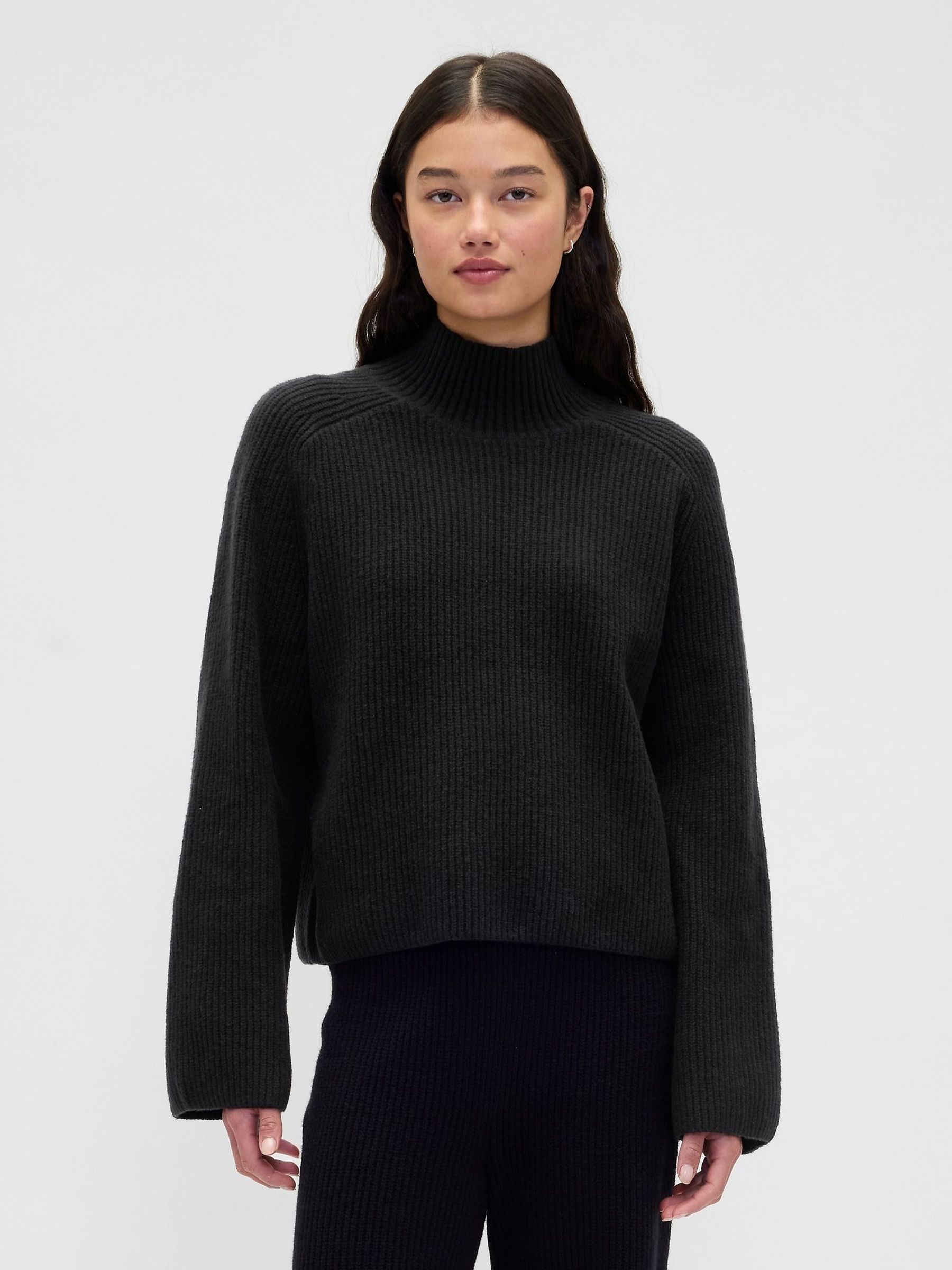Black CashSoft Shaker-Stitch Turtle Neck Jumper (Y25343) | £45