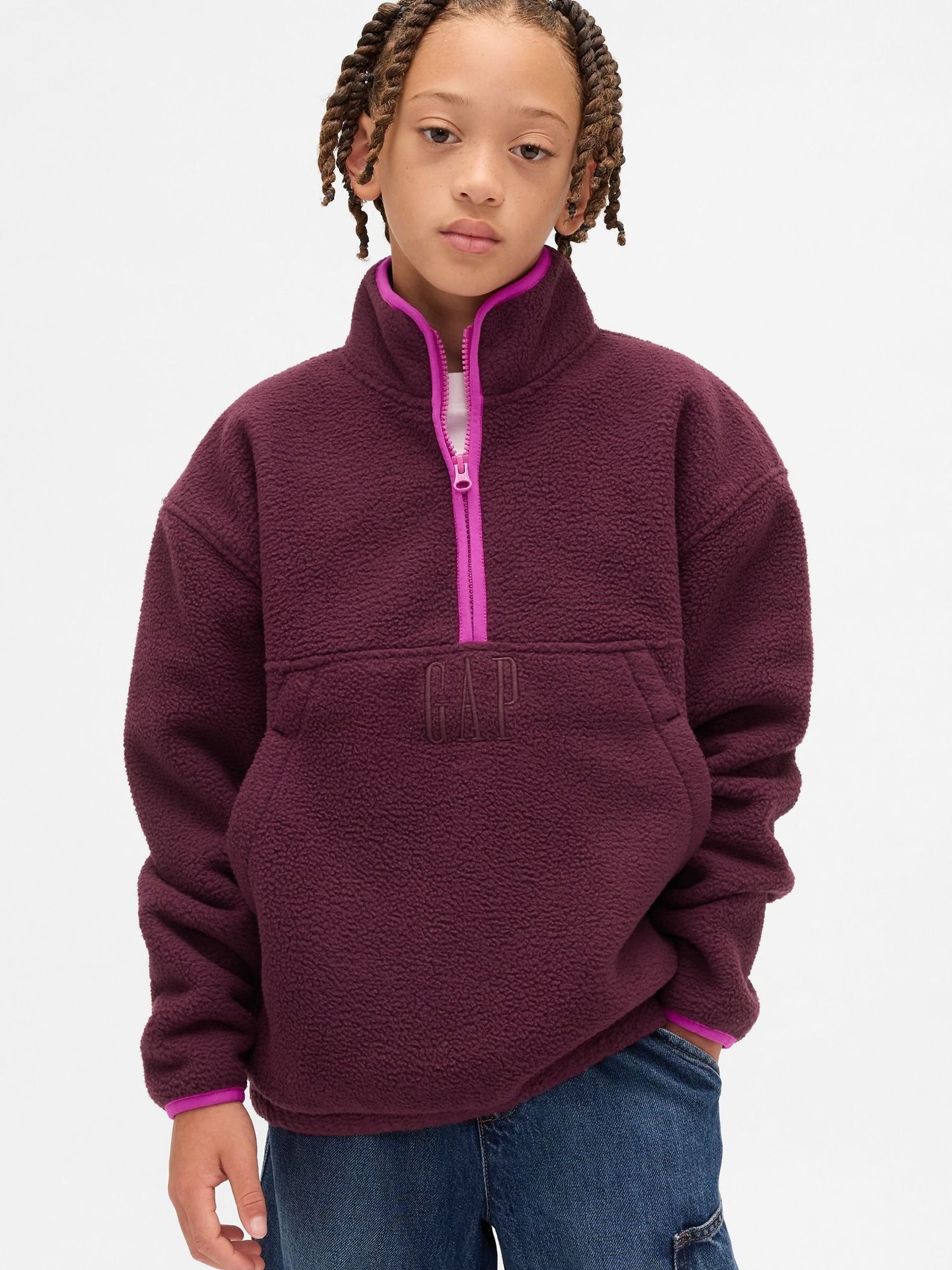 Burgundy Red Sherpa Logo Half-Zip Pullover Sweatshirt (4-13yrs) (Y25357) | £35