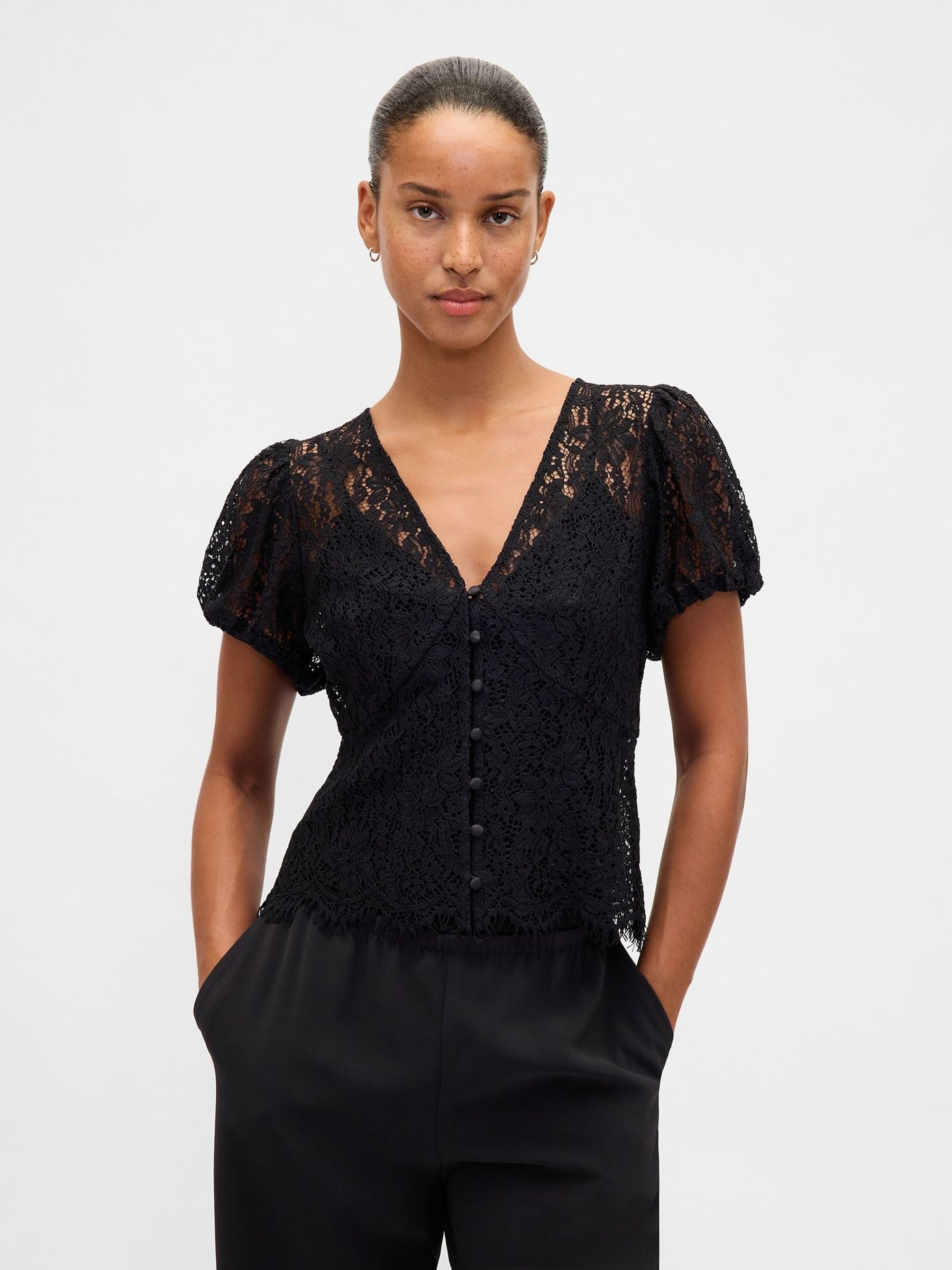 Black Lace V-Neck Top (Y25358) | £50