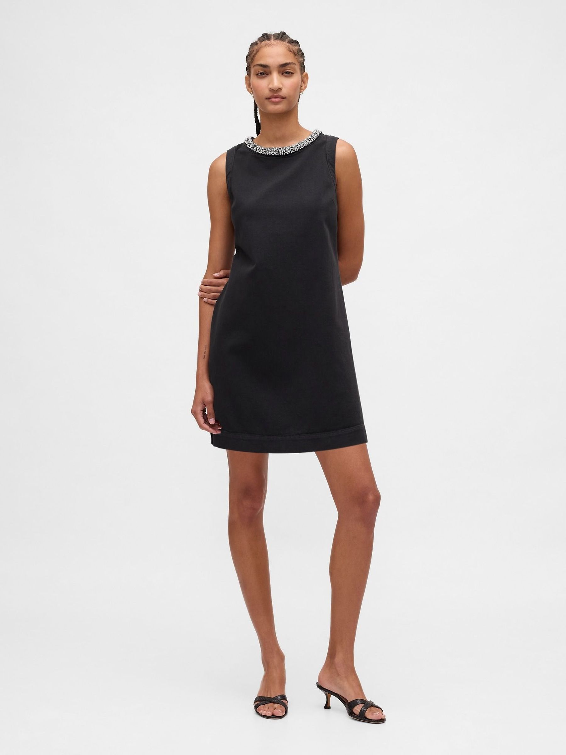 Black Jewel-Neck Mini Shift Dress (Y25371) | £80