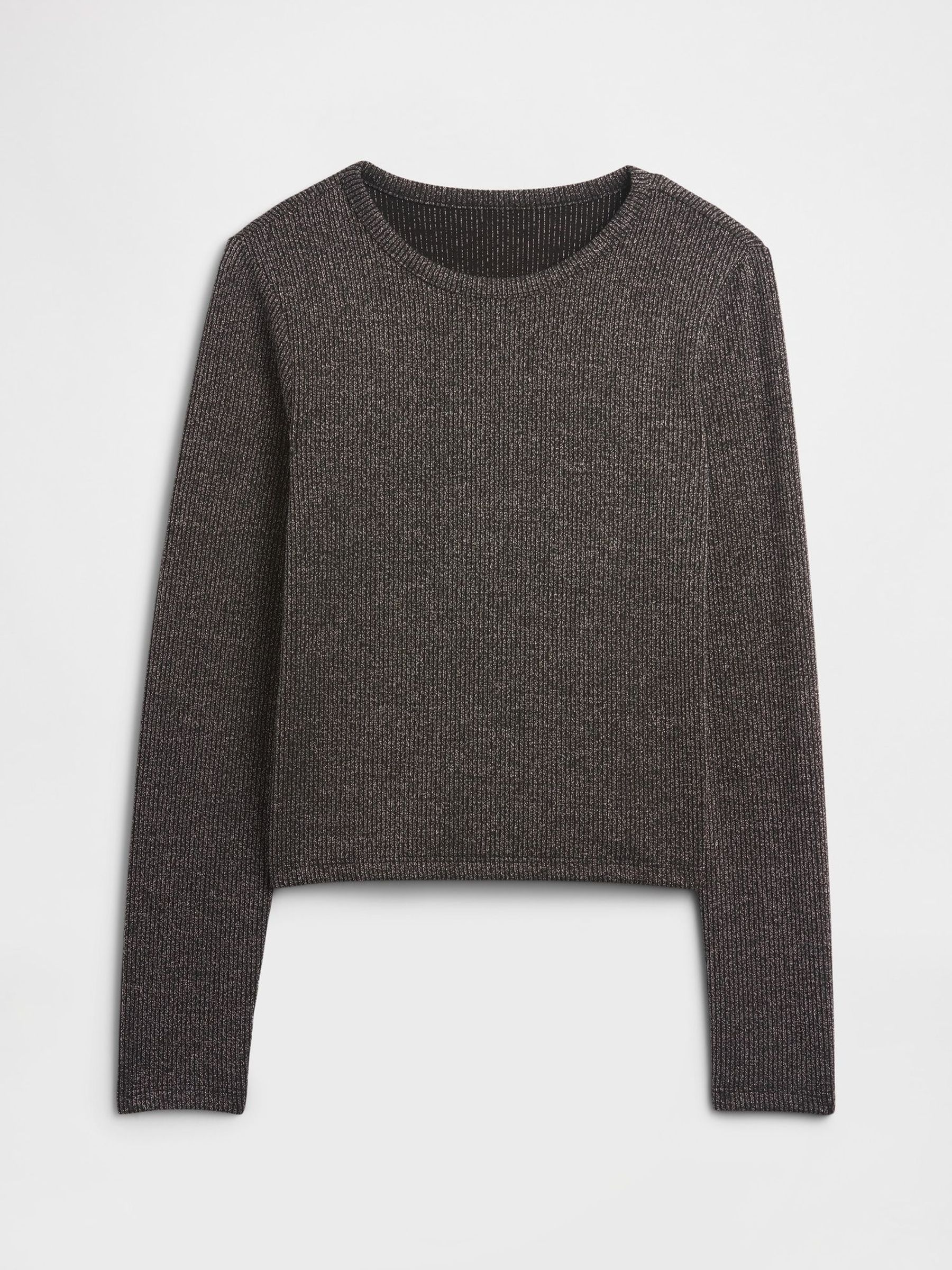 Dark Grey Ribbed Pointelle T-Shirt (4-13yrs) (Y25376) | £10