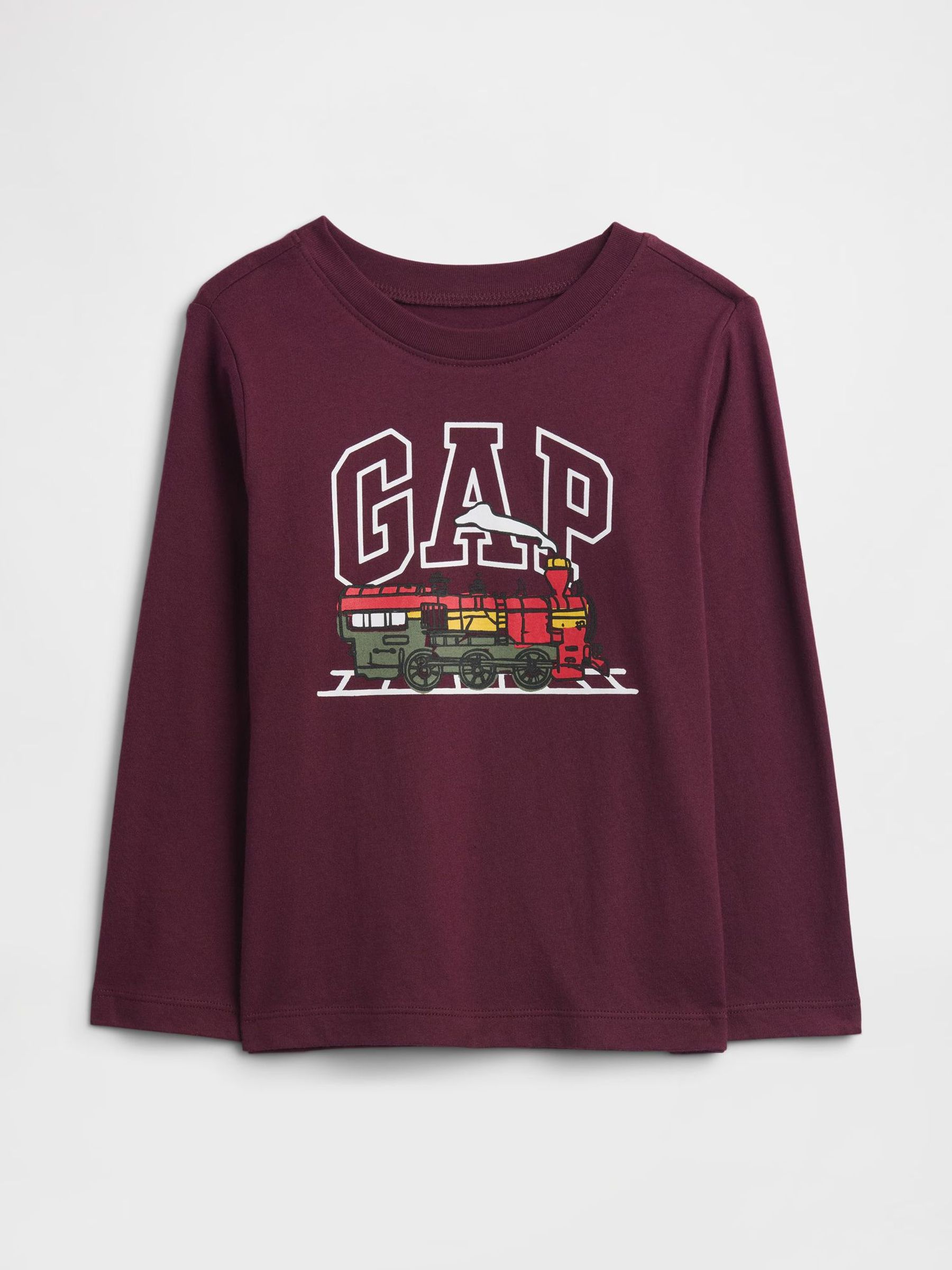 Burgundy Red Graphic Long Sleeve T-Shirt (Y25384) | £10