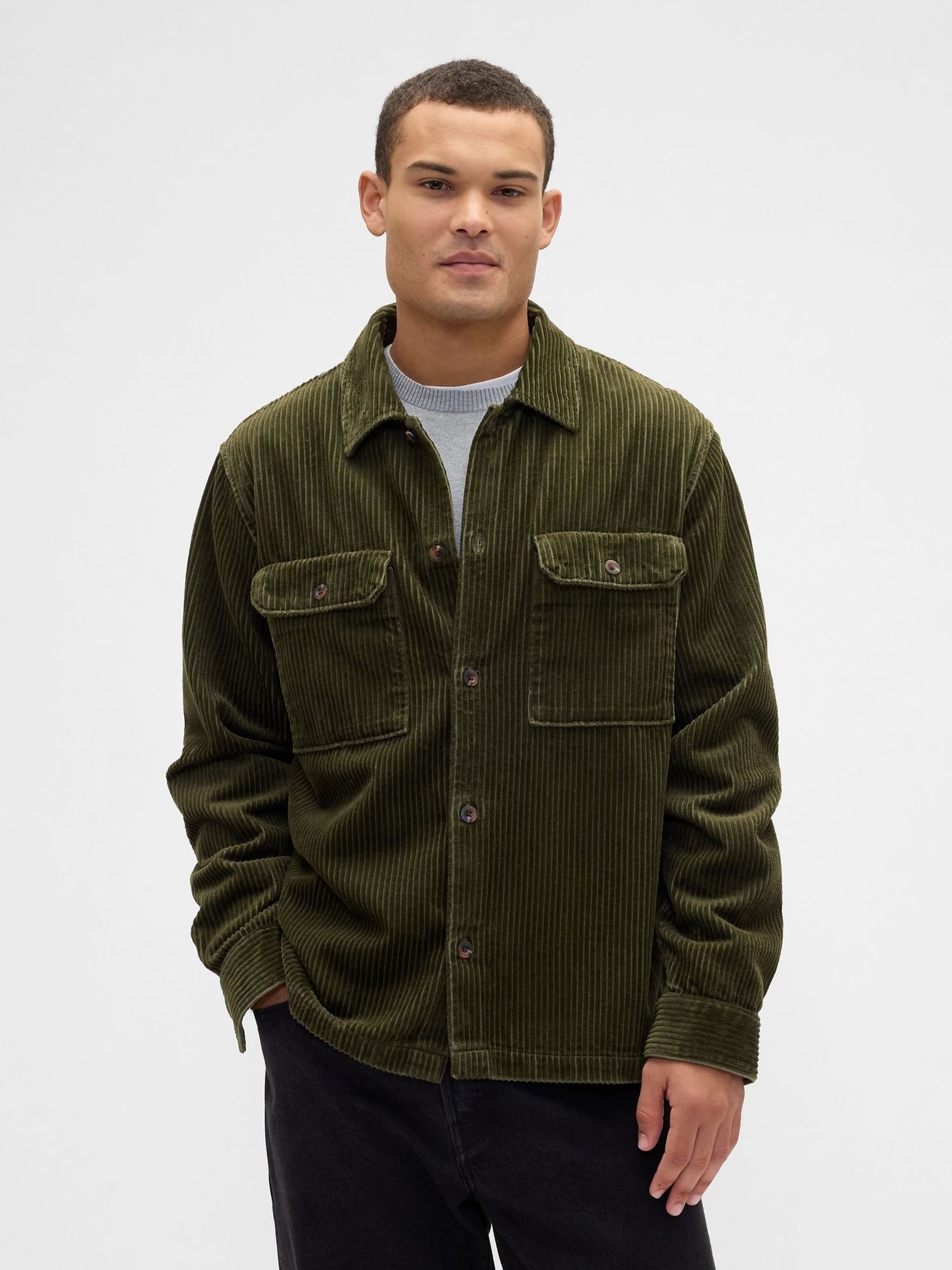 Green Relaxed Corduroy Overshirt (Y25398) | £50