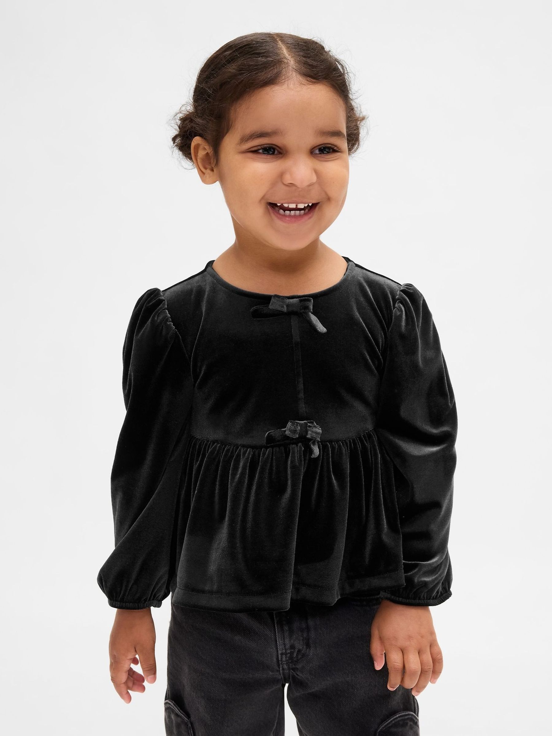 Black Velour Bow Top (6mths-5yrs) (Y25400) | £16