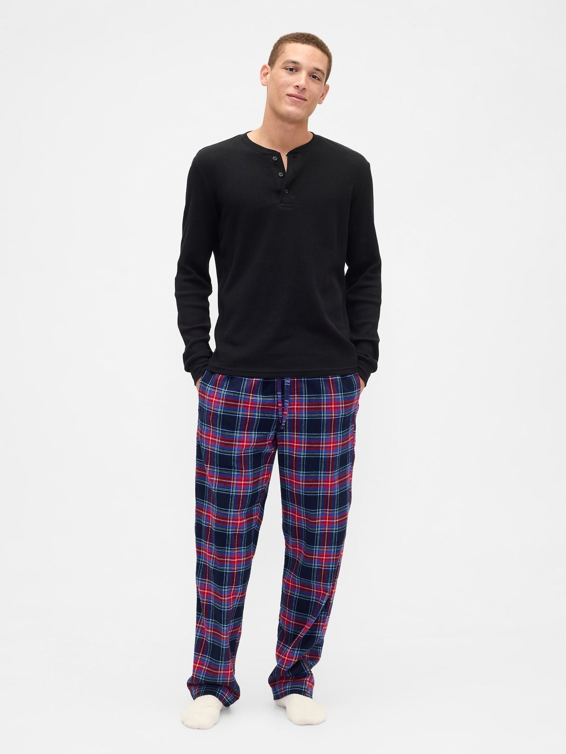 Navy Blue Check Relaxed Flannel Pyjama Trousers (Y25404) | £30
