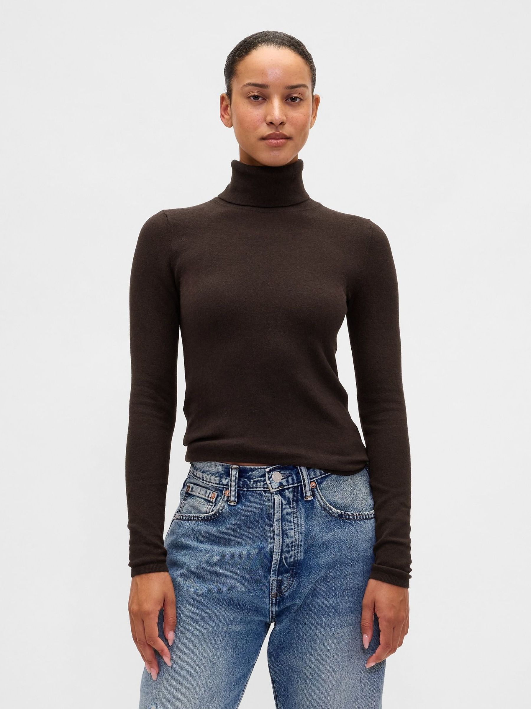 Brown CashSoft Stretch Turtle Neck Jumper (Y25417) | £50