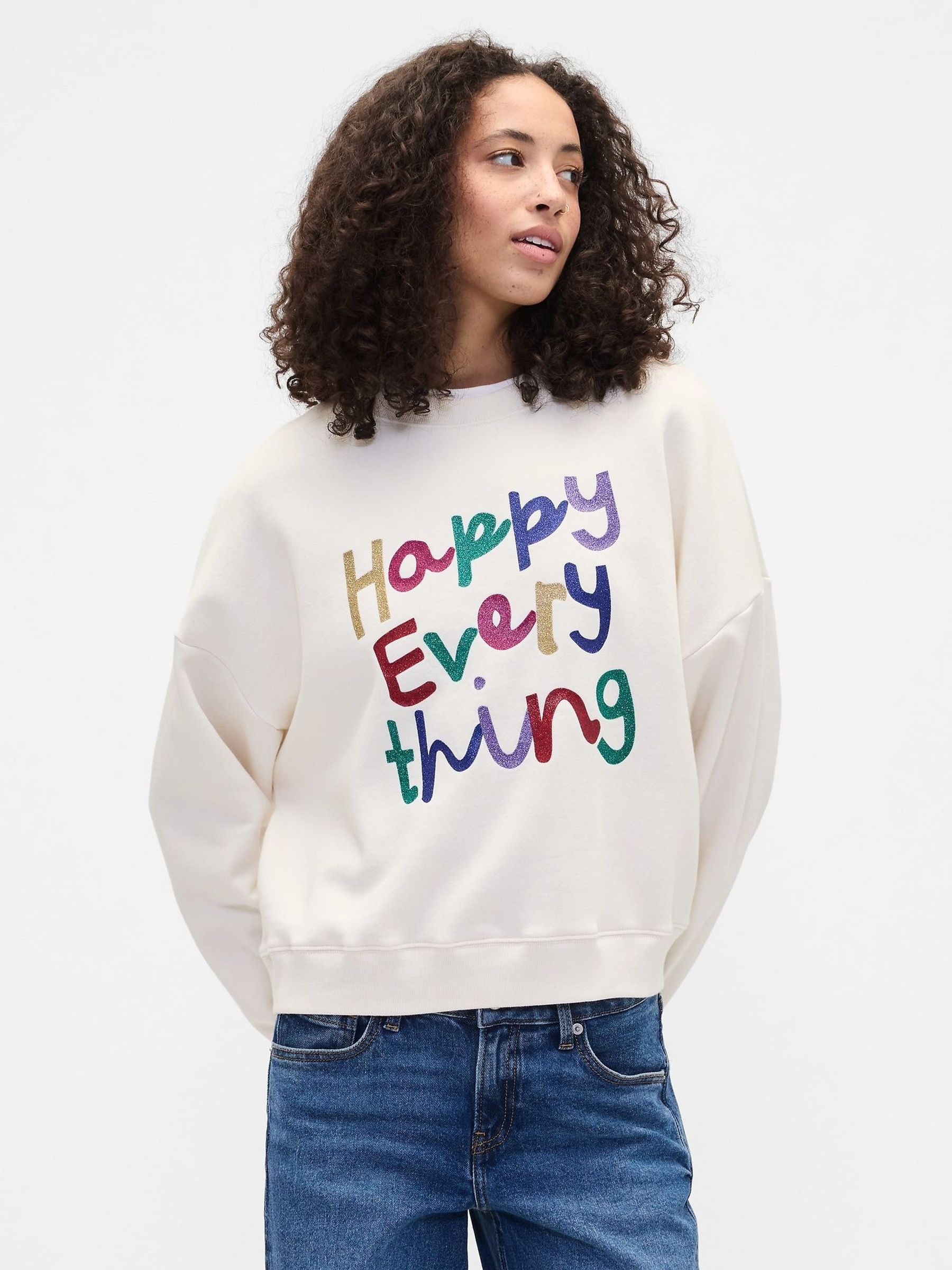 White Oversized Holiday Graphic Sweatshirt (Y25435) | £35