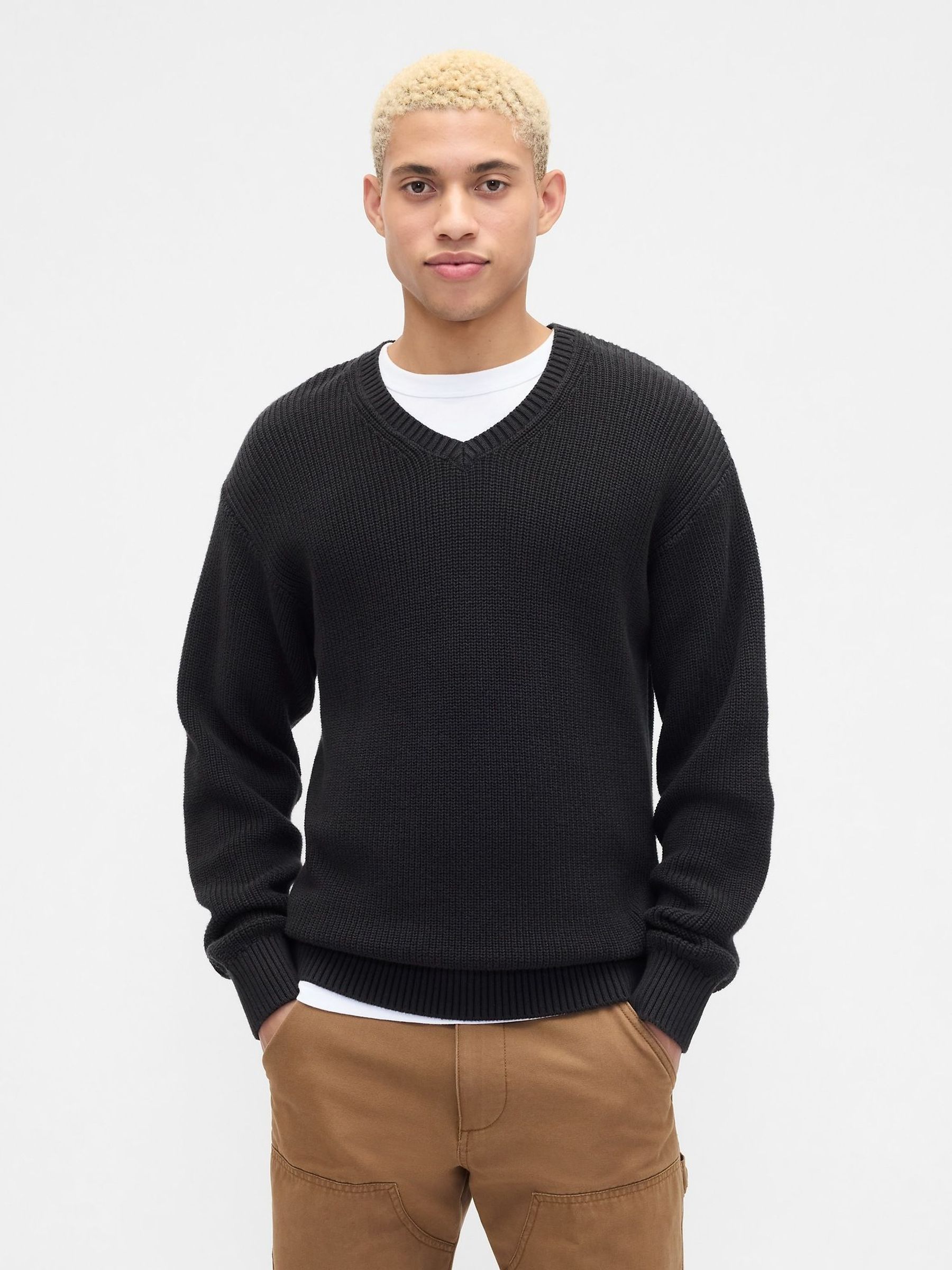 Blue Relaxed Ribbed V-Neck Jumper (Y25436) | £45