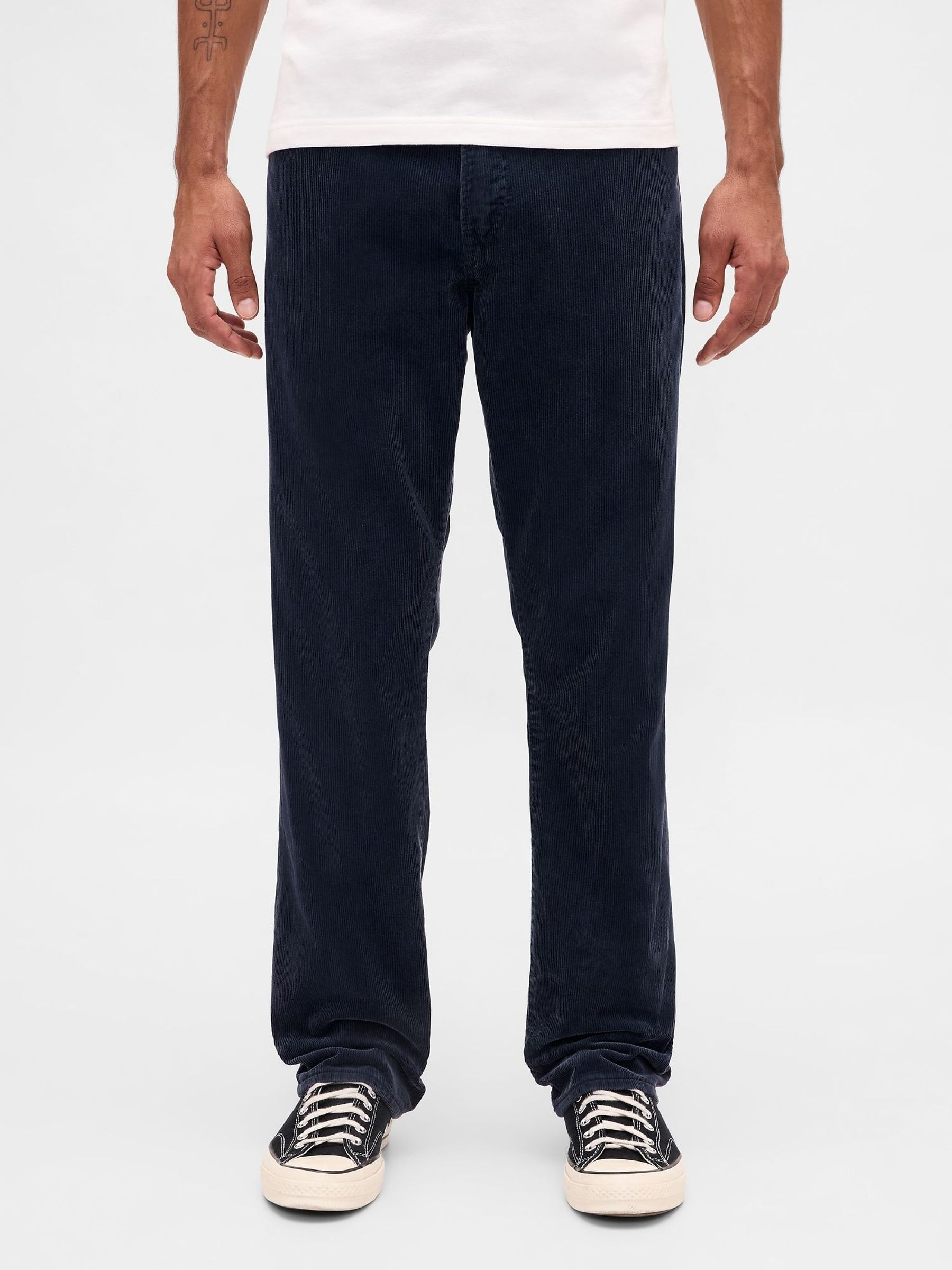Navy Blue Corduroy Relaxed Straight Trousers (Y25460) | £50