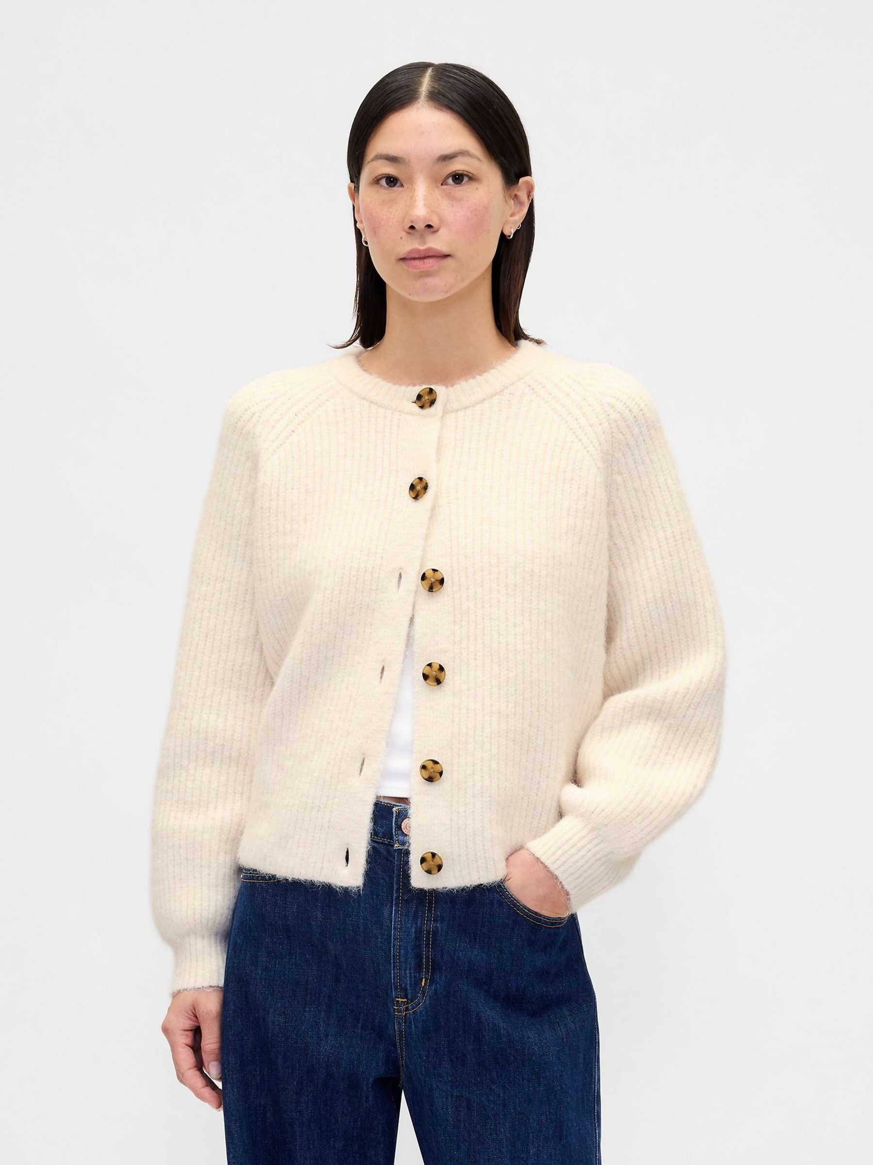 Cream Fuzzy Shaker Stitch Cardigan (Y25474) | £60
