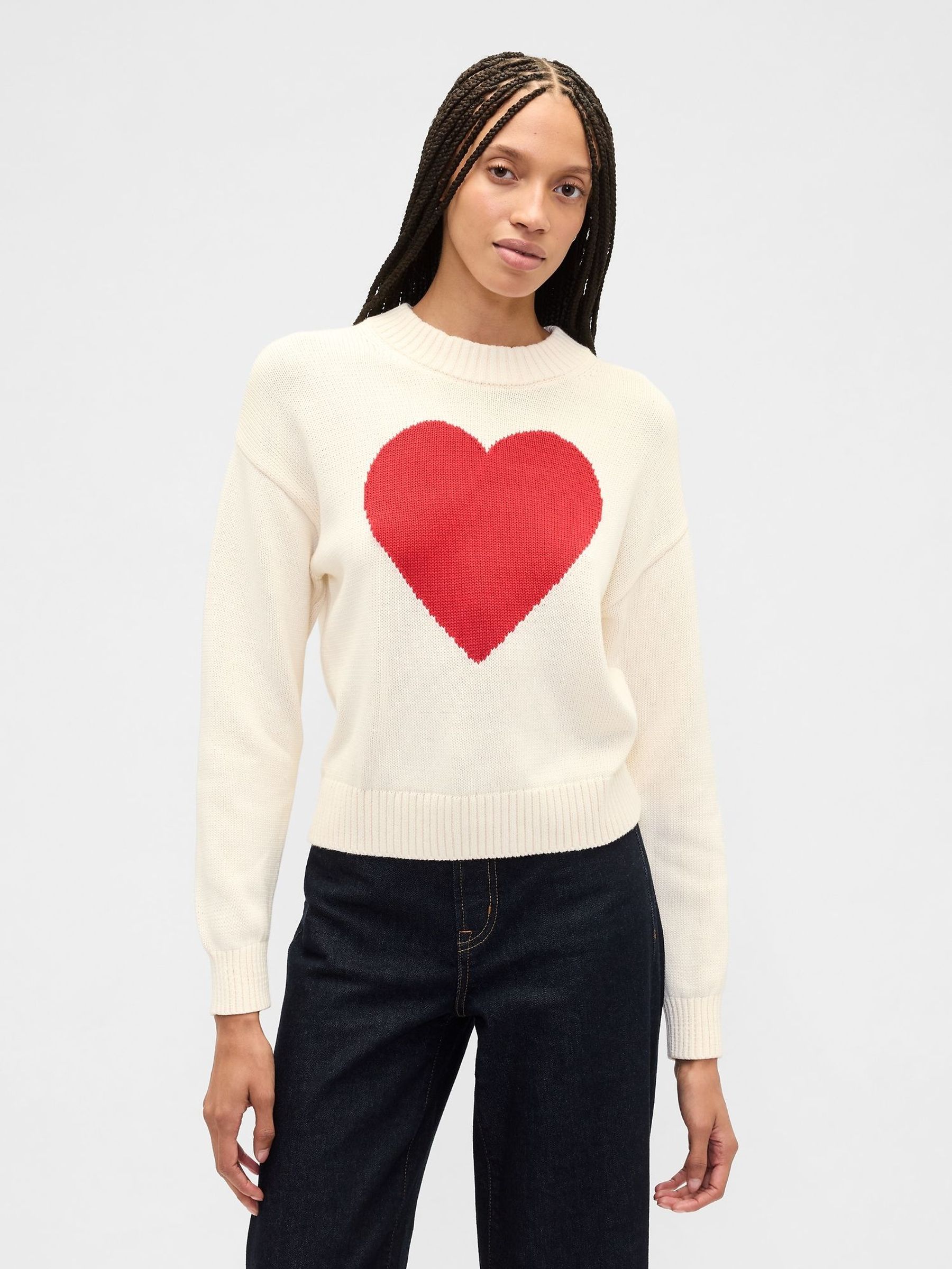 White Relaxed Cropped Intarsia Sweatshirt (Y25503) | £35