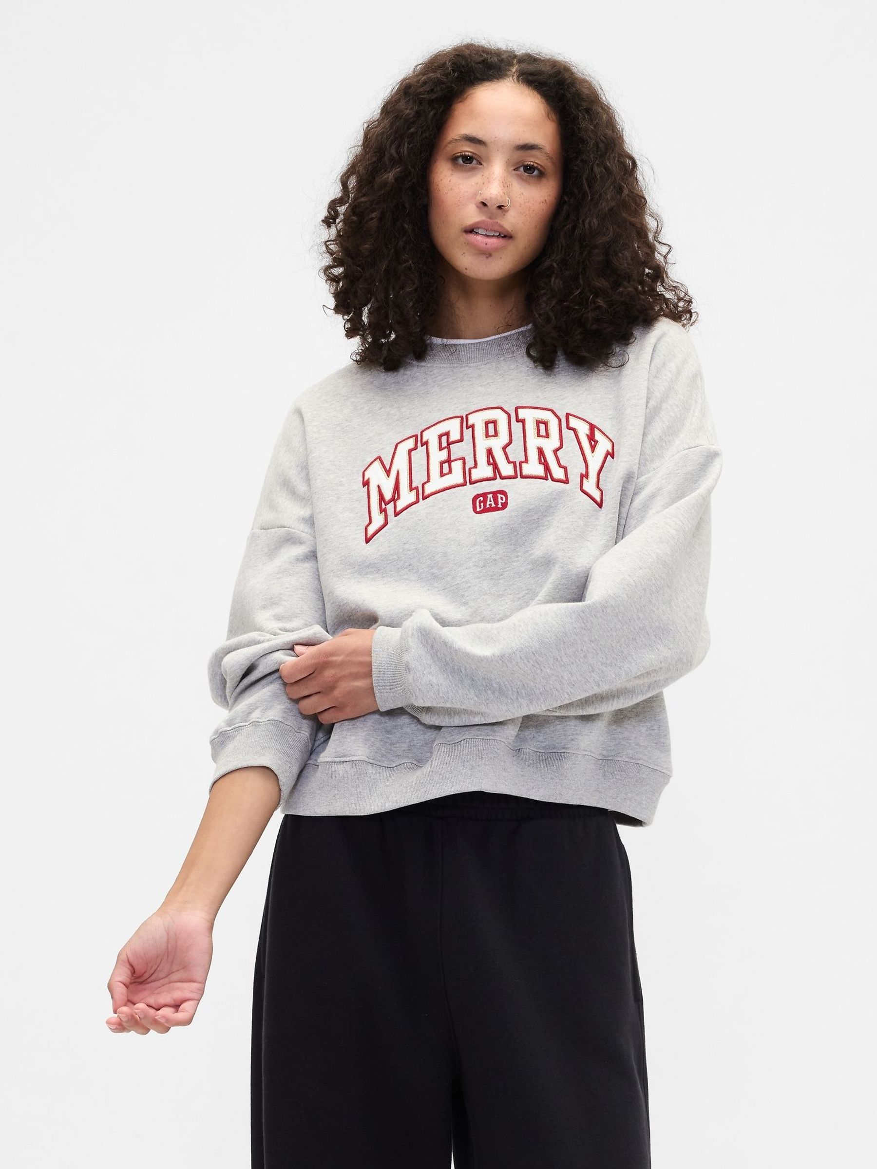 Grey Oversized Holiday Graphic Sweatshirt (Y25510) | £35