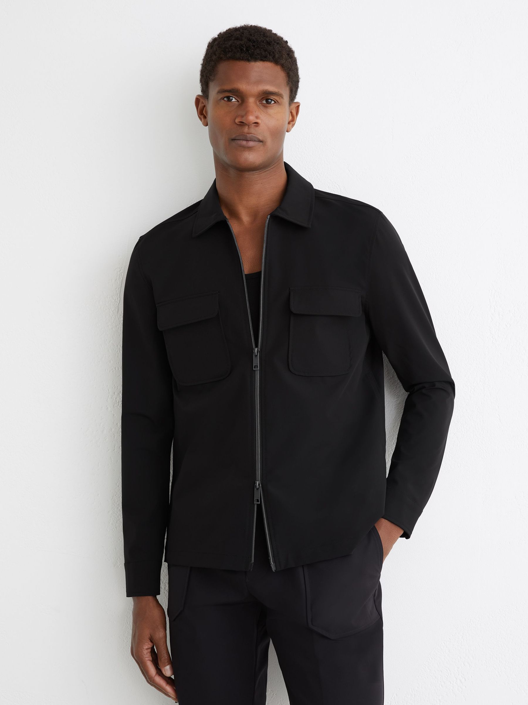 Technical Zip-Through Overshirt in Black (Y27599) | £140
