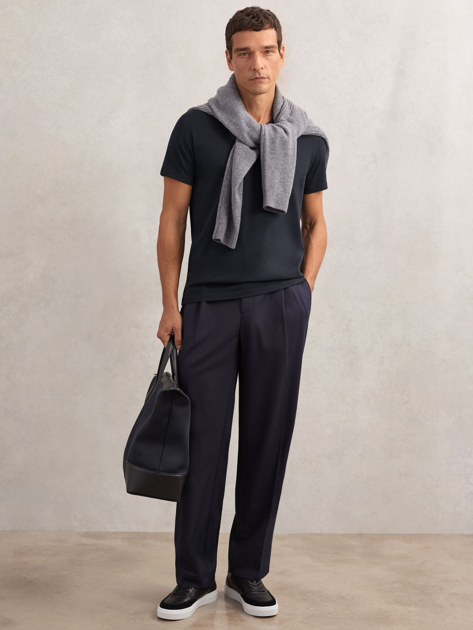 Cotton V-Neck T-Shirt in Navy Blue (Y27642) | £28