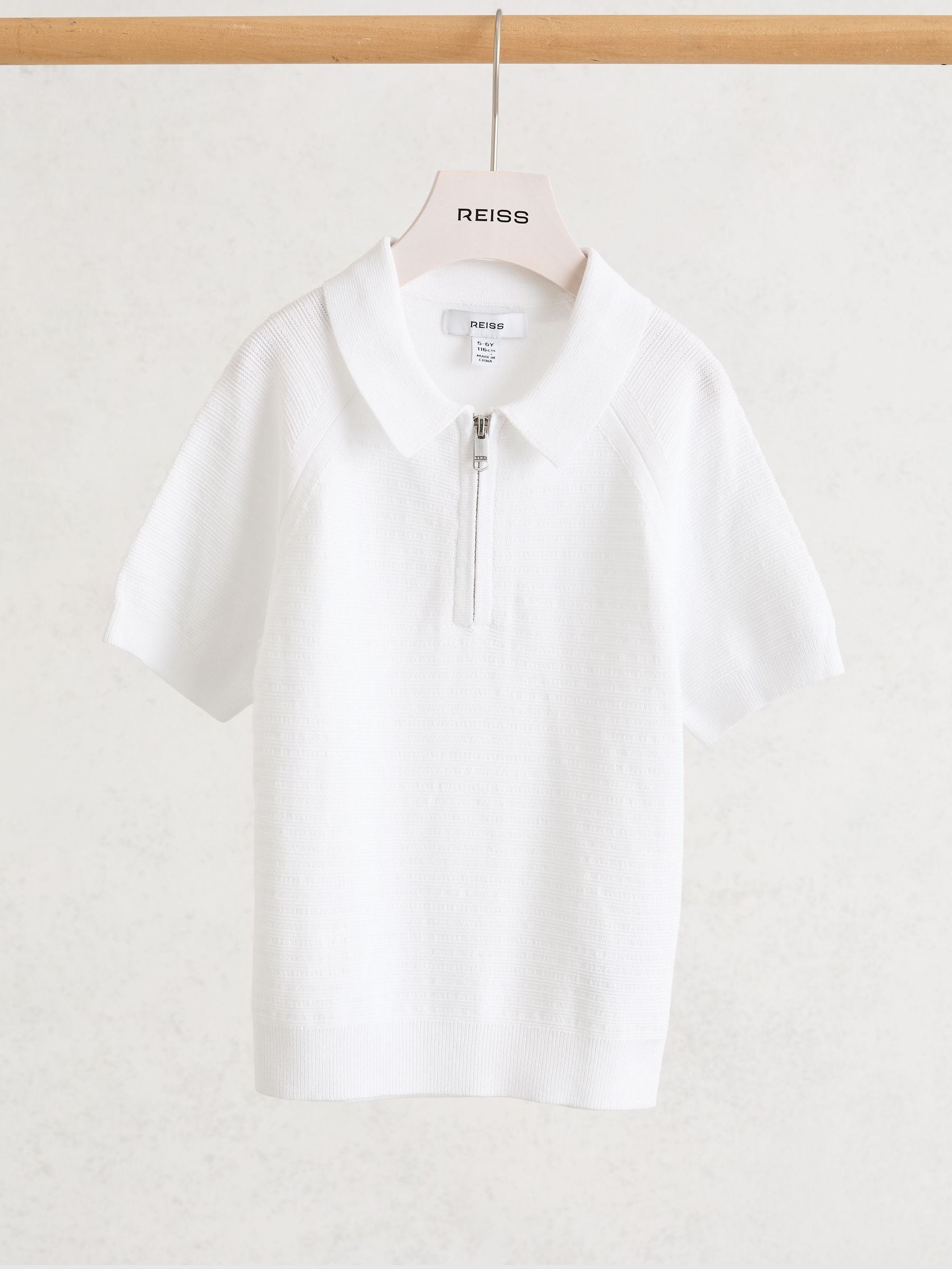 3-9 yrs Textured-Knit Half-Zip Polo Shirt in Optic White (Y28506) | £35