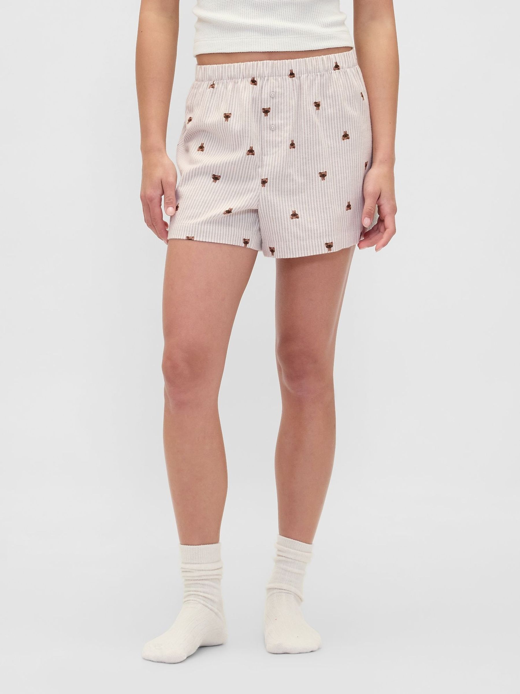 Beige Stripe Matching Family Logo Flannel Boxer Shorts (Y28634) | £15