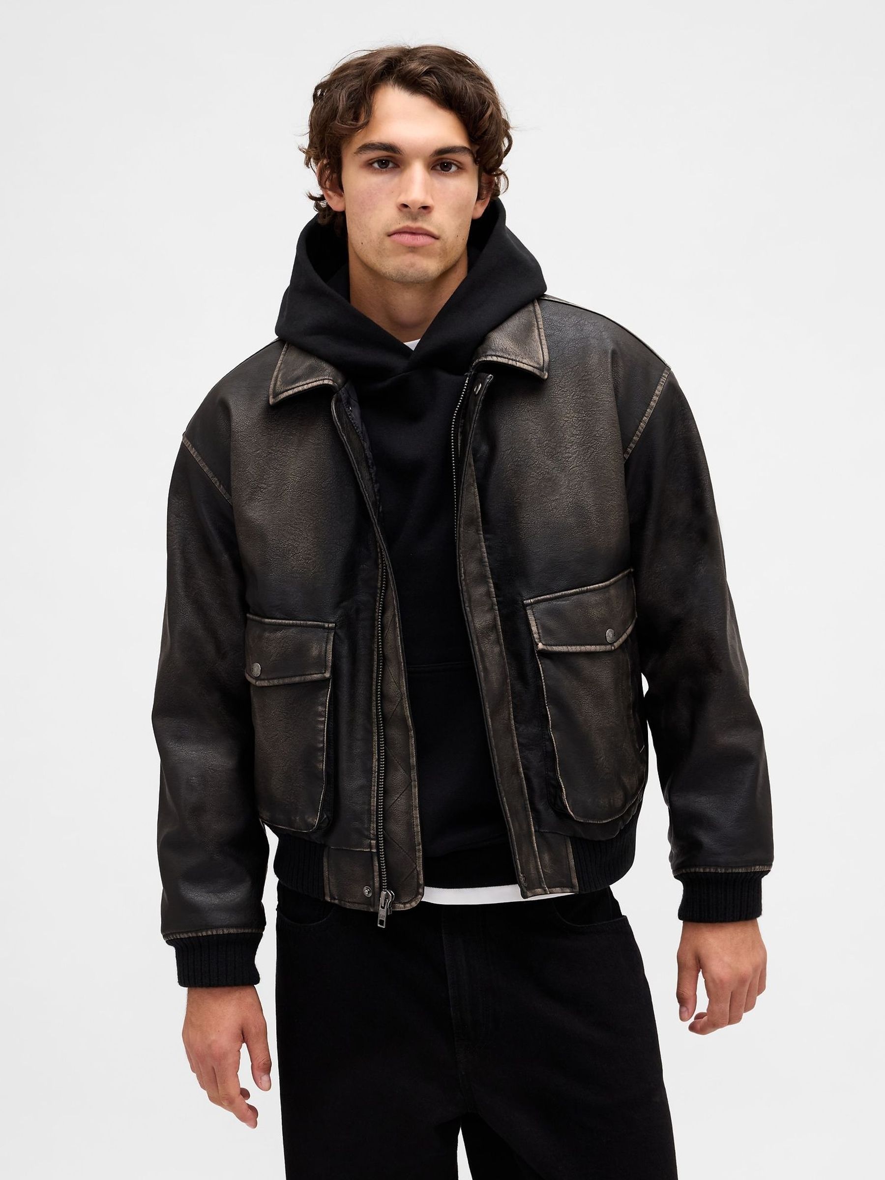 Brown Vegan Leather Bomber Jacket (Y28663) | £165