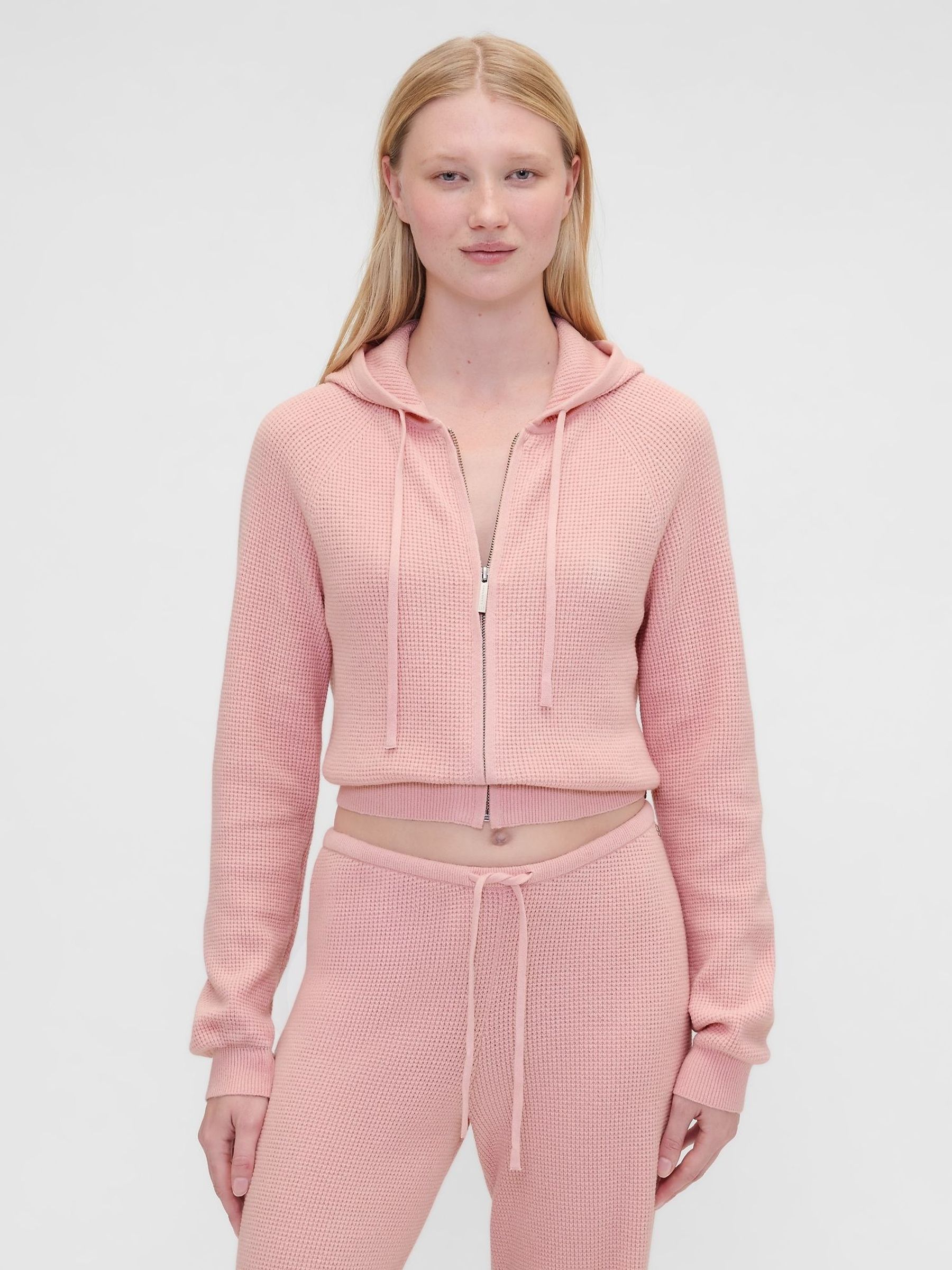 Gap X Summer Fridays Pink CashSoft Waffle Crop Hoodie (Y28712) | £65