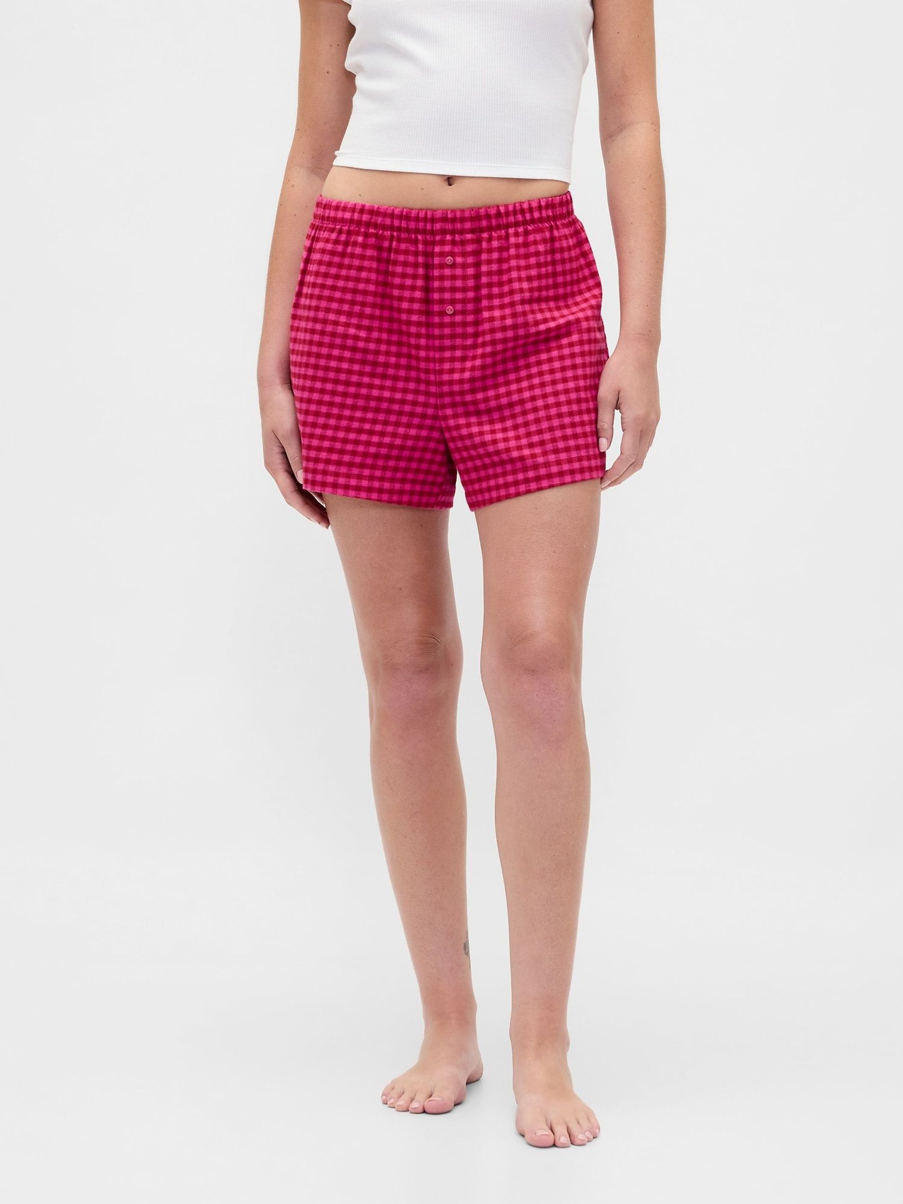 Pink Matching Family Logo Flannel Pyjama Boxer Shorts (Y28759) | £15