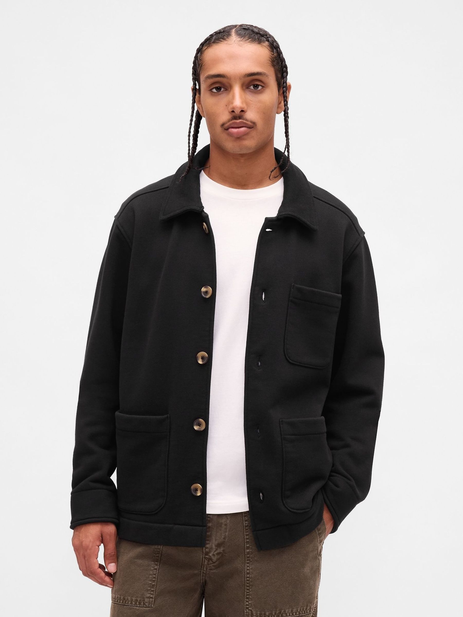 Black French Terry Chore Jacket (Y28797) | £95