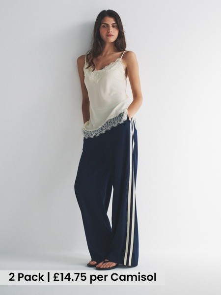 Ecru Cream/Chocolate Brown 2 Pack Satin Crepe Lace Trim Camisole (Y29791) | £29.50