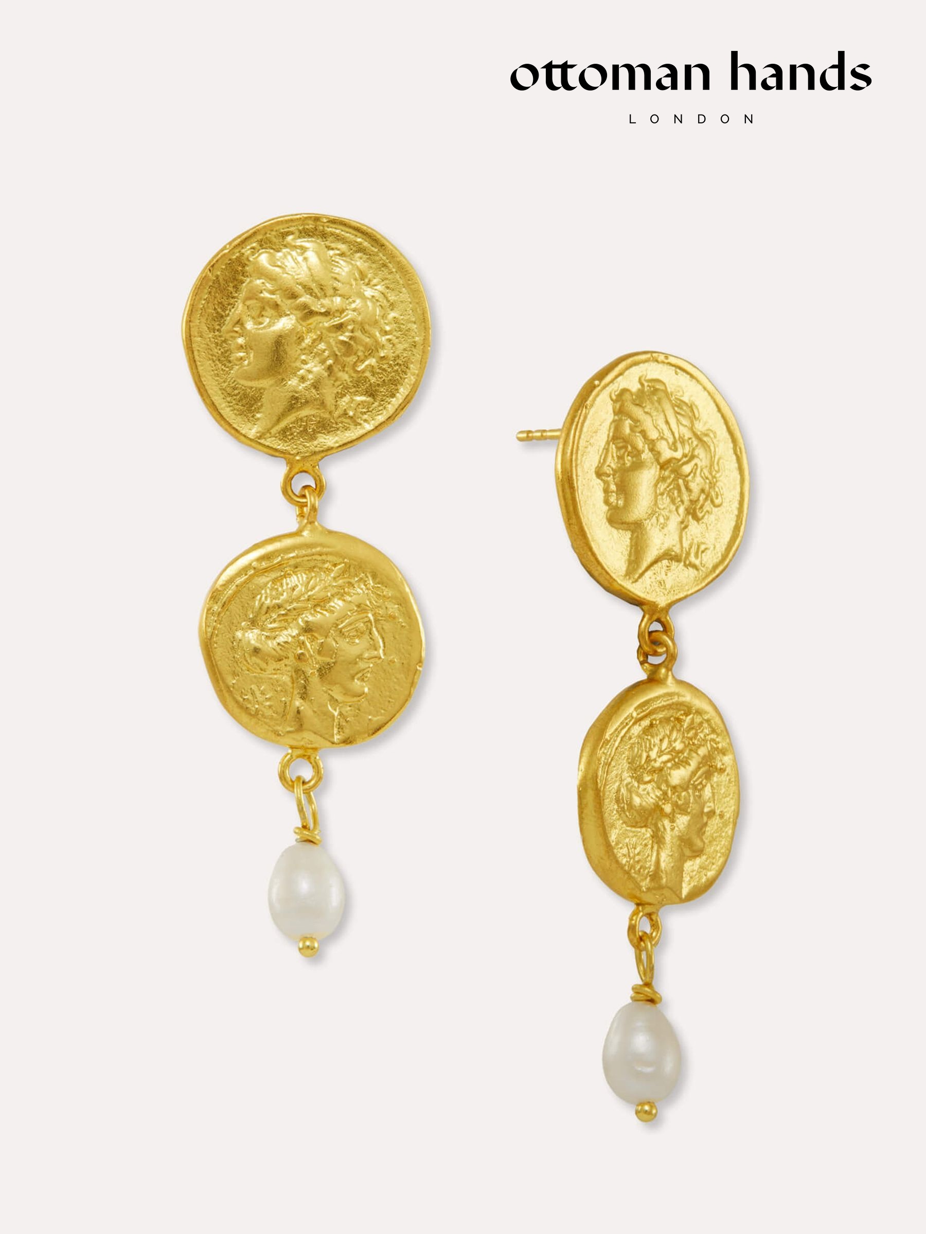 Ottoman Hands Gold Tone Odella Pearl Drop Stud Earrings (Y30564) | £79