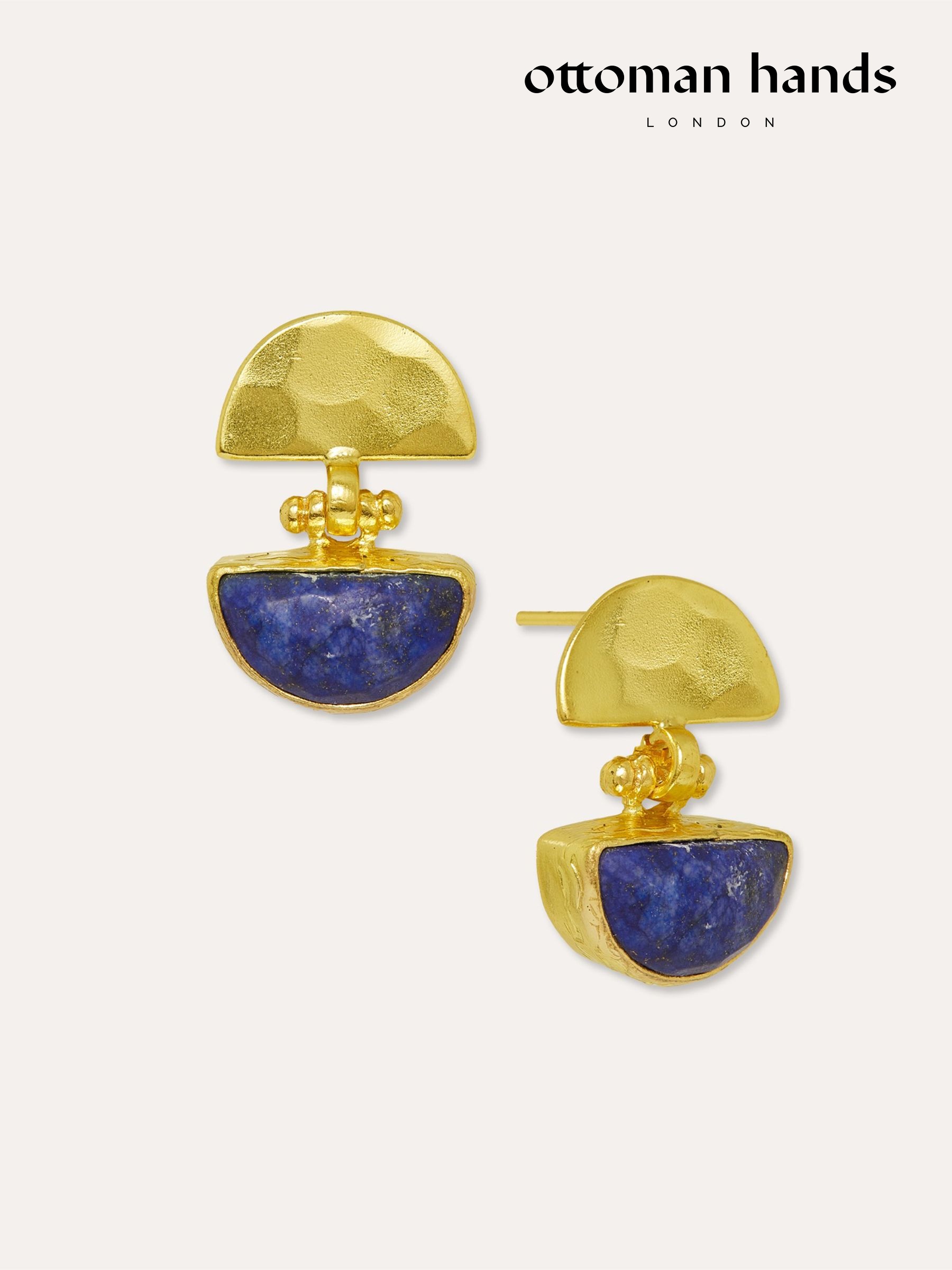 Ottoman Hands Gold Tone Mina Lapis Drop Stud Earrings (Y30571) | £89