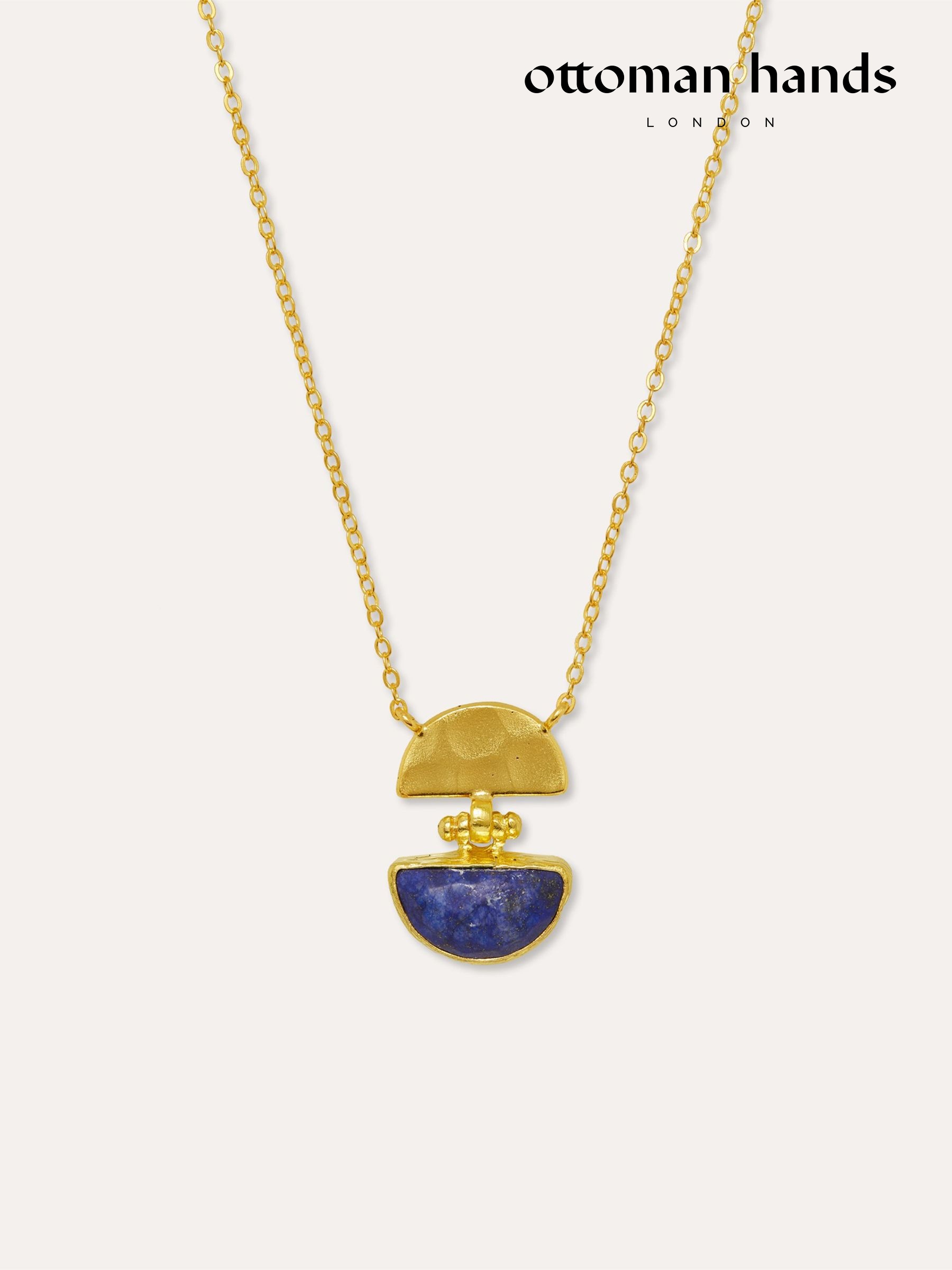 Ottoman Hands Gold Mina Lapis Pendant Necklace (Y30576) | £75