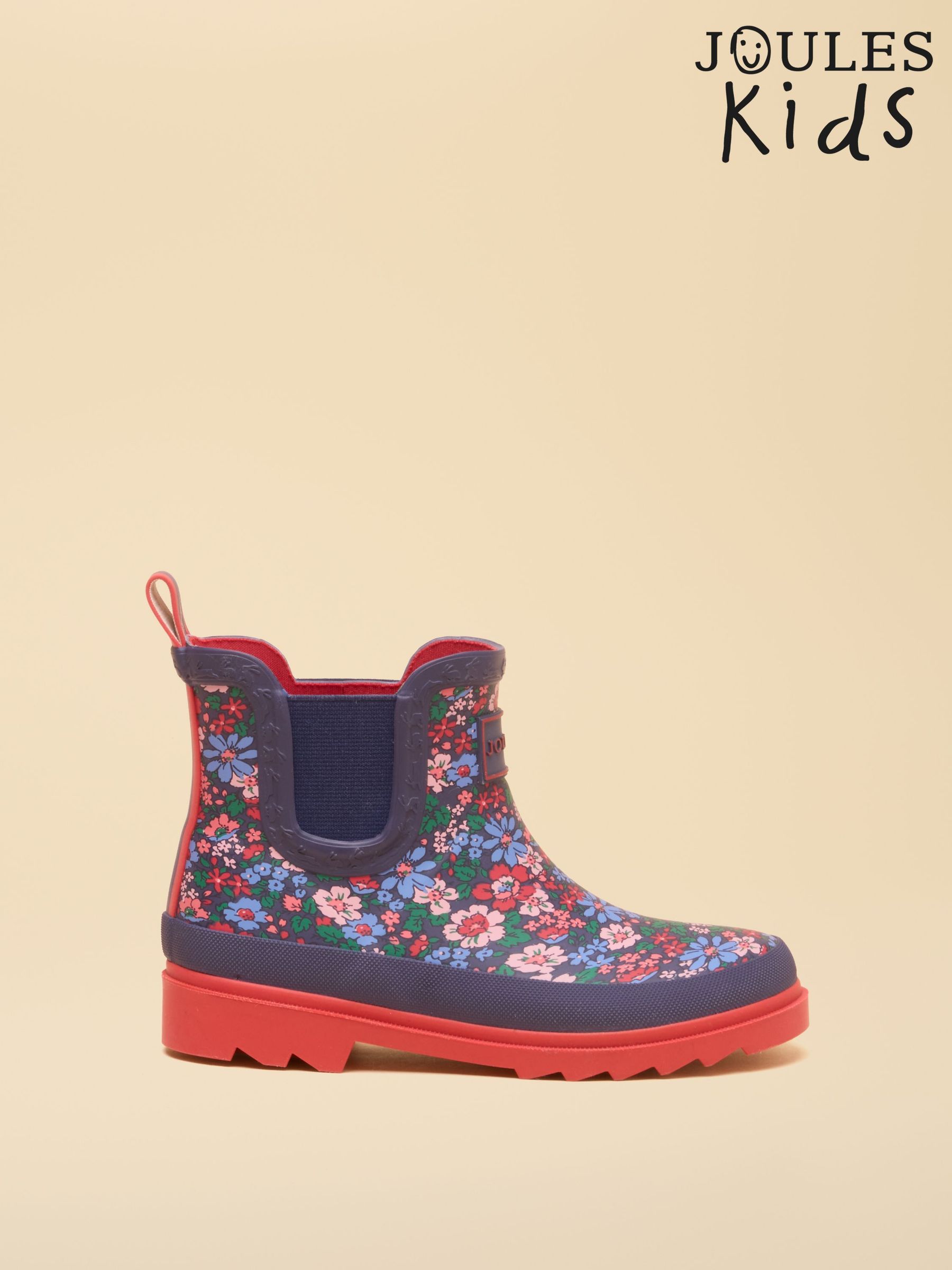 Navy & Red Floral - Ankle Wellies