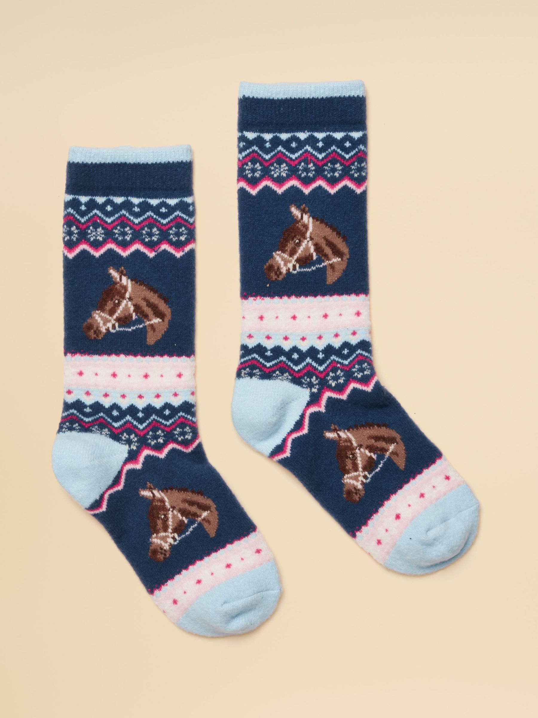 Navy & Pink Horse - Socks