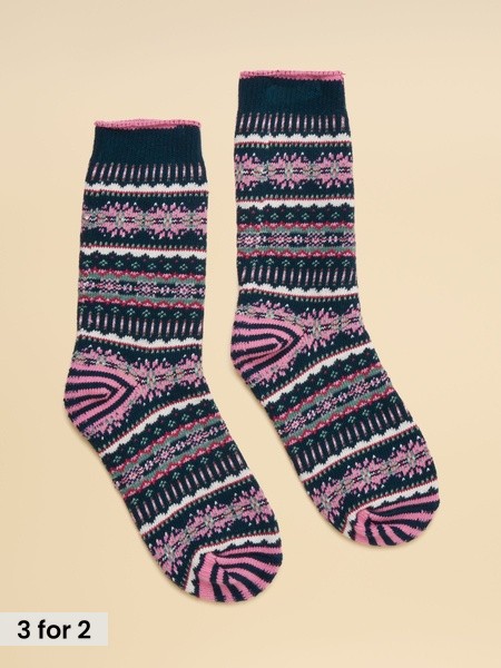 Navy - Fair Isle Socks (size 4-8)