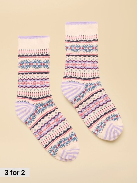 Cream - Fair Isle Socks (size 4-8)