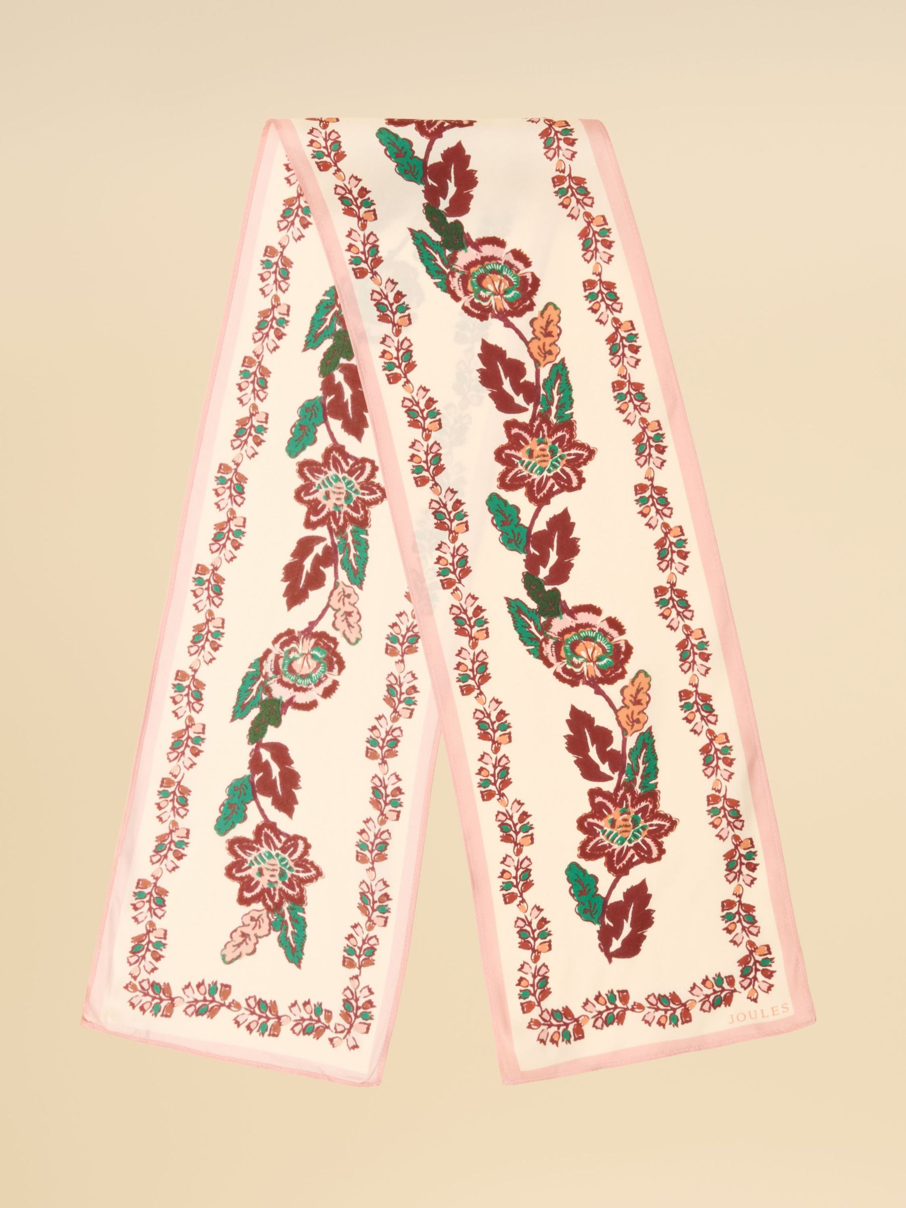 Ecru Floral - 100% Silk Skinny Scarf