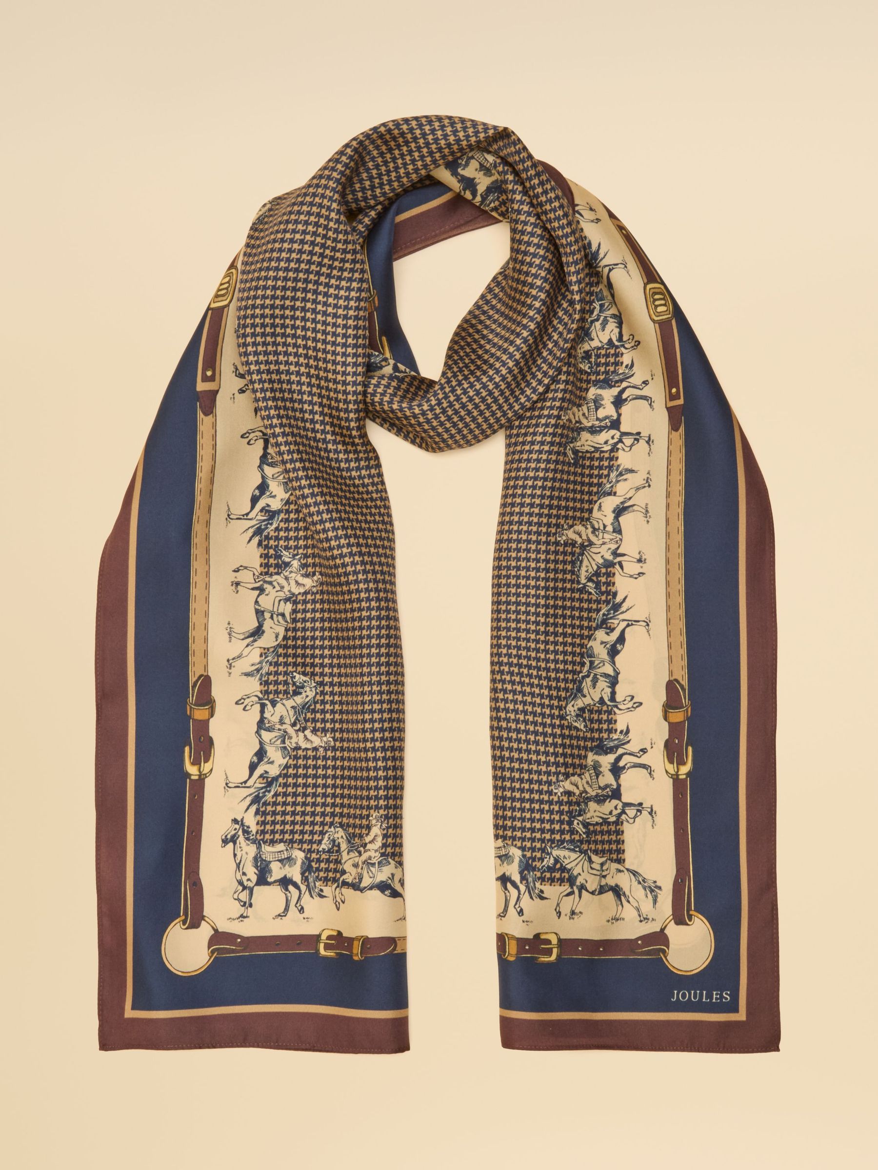 Navy & Neutral Equestrian - 100% Silk Large Rectangle Scarf