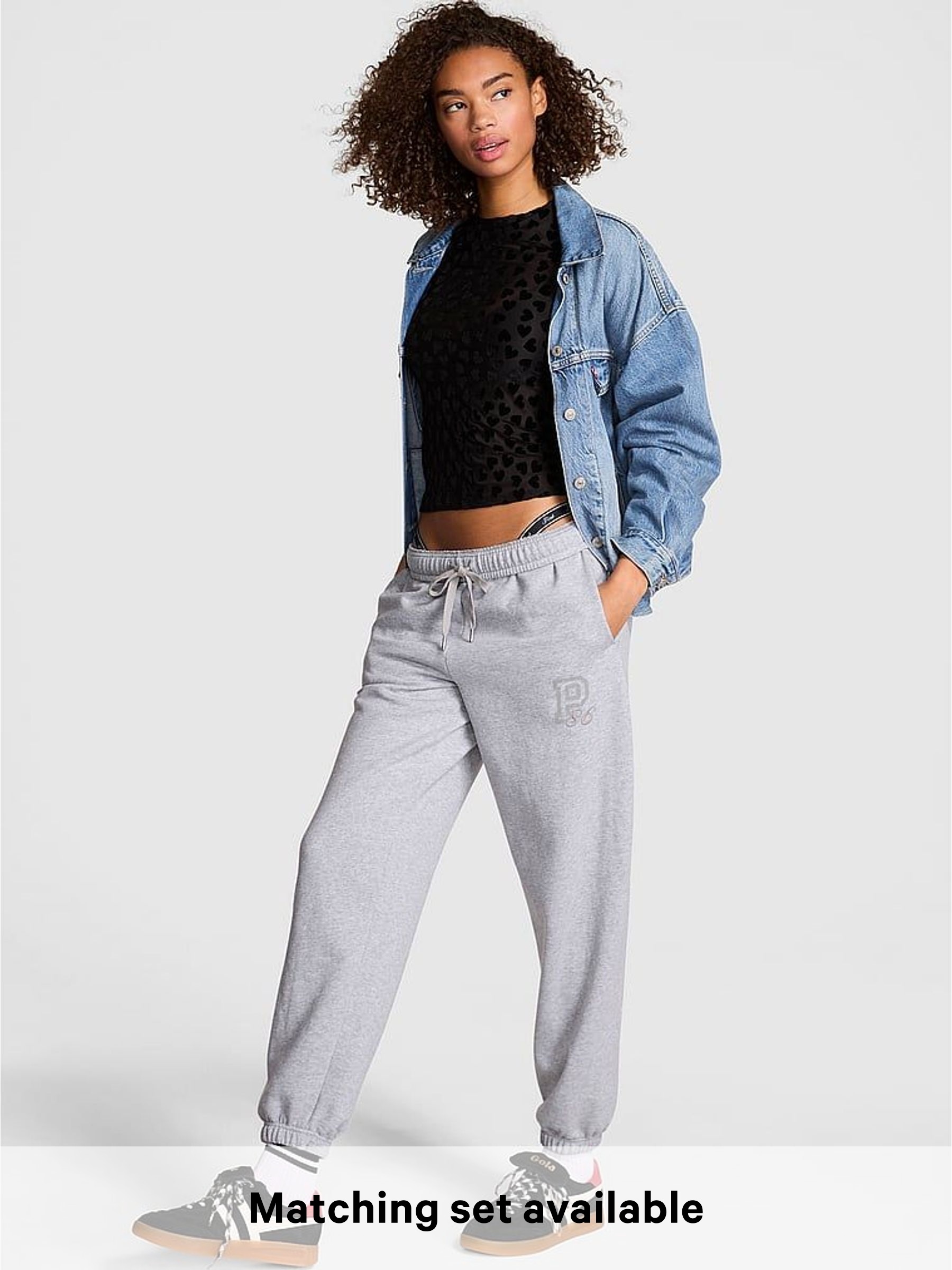 Medium Heather Grey Logo - Wide Leg Fleece Joggers