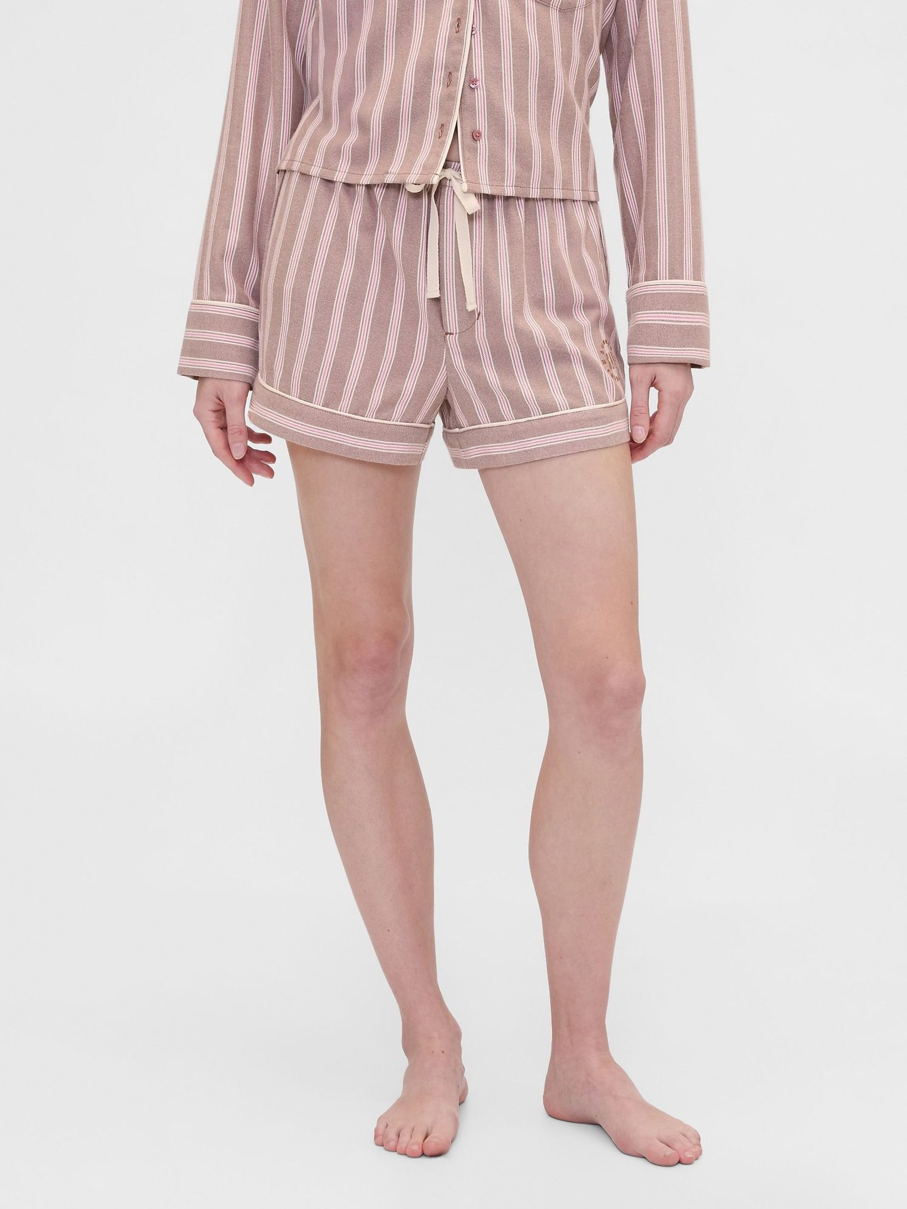 Gap X Summer Fridays Brown Striped Flannel Short Pyjama Bottoms (Y31830) | £30
