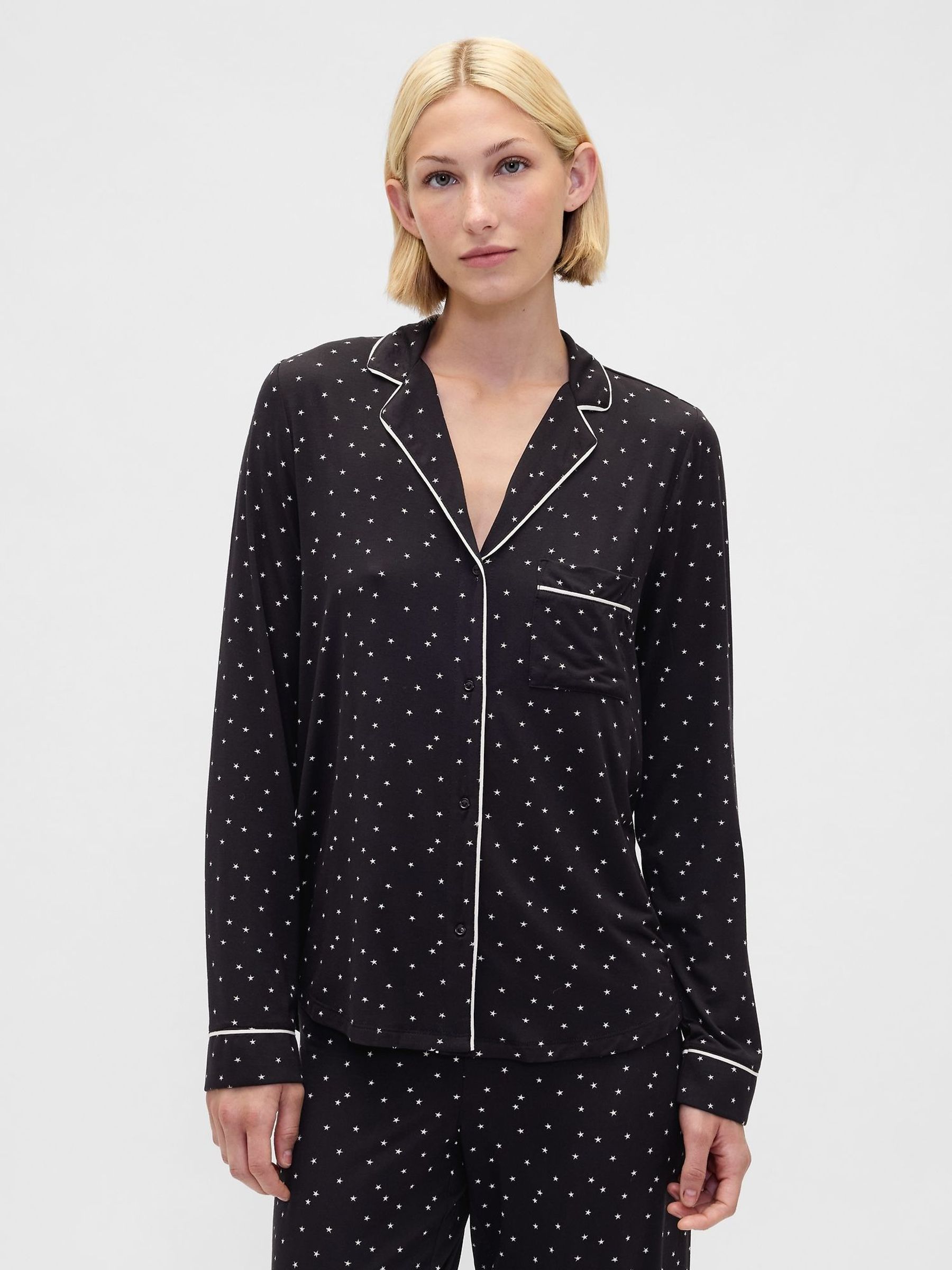 Black Star Modal Long Sleeve Pyjama Top (Y31831) | £30