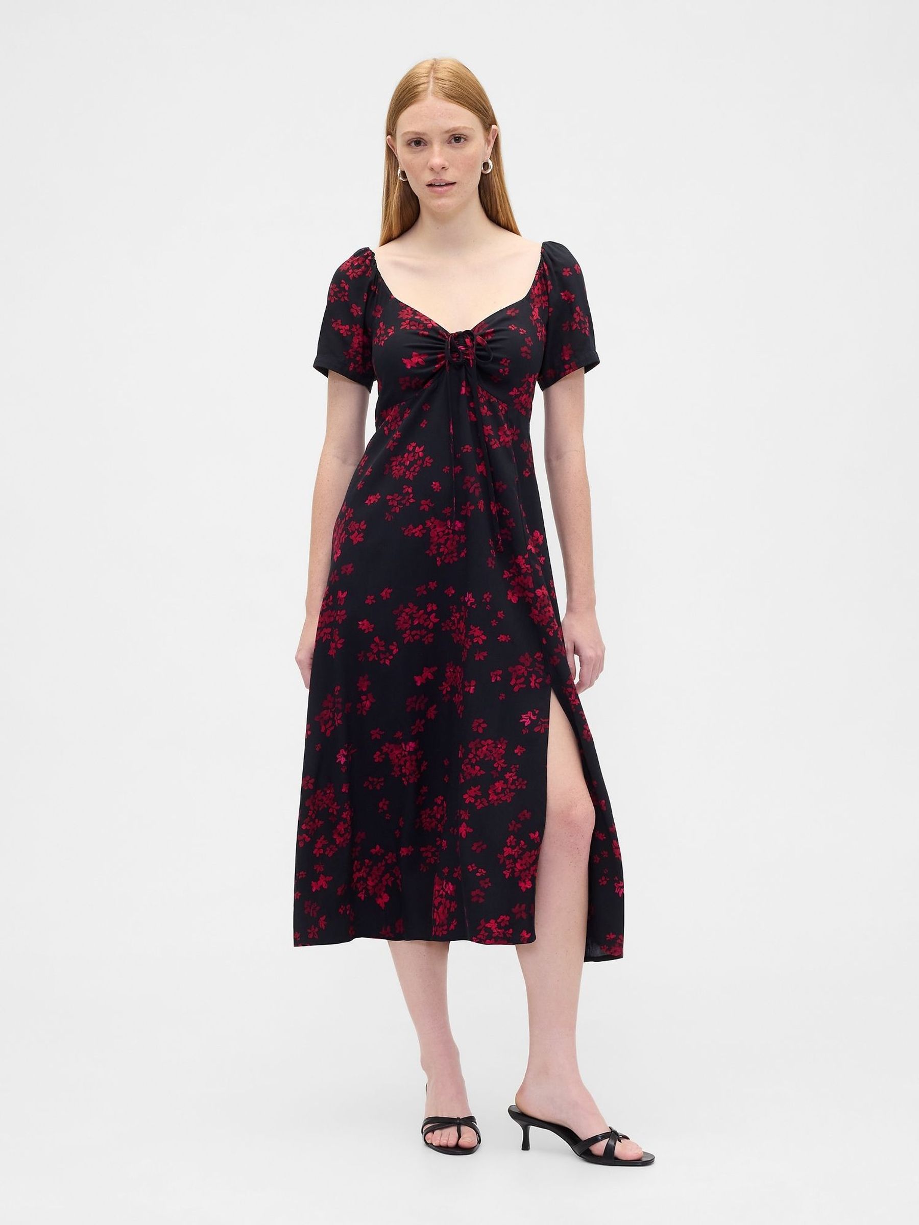 Black Puff Sleeve Midi Dress (Y31849) | £50