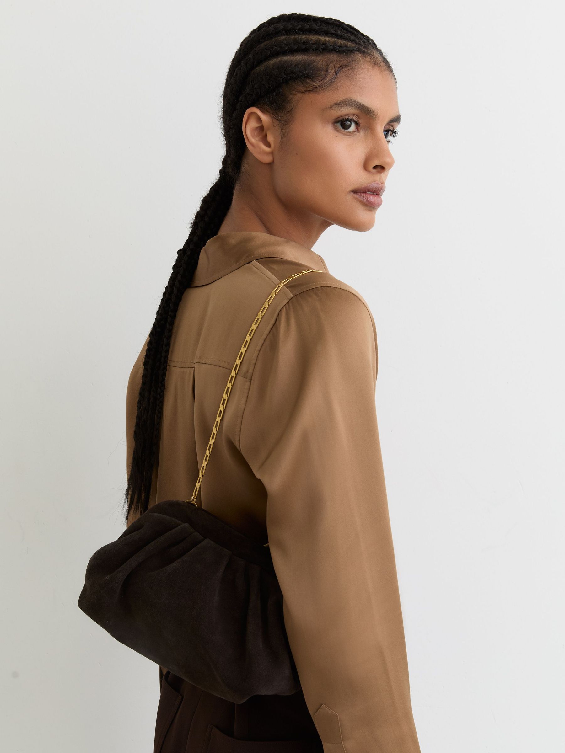 Suede Pouch Clutch Bag in Chocolate (Y31870) | £148