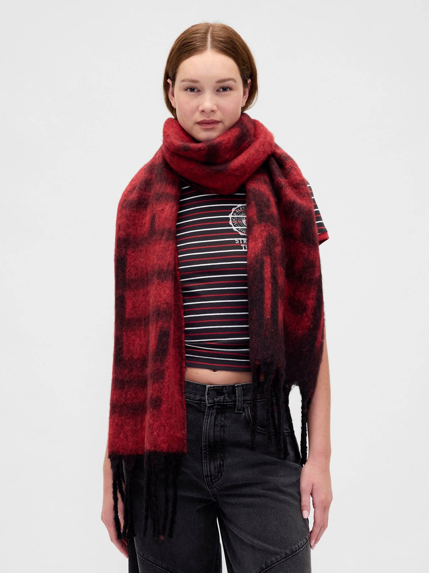 Red Stranger Things Fringe Scarf (Y31896) | £35