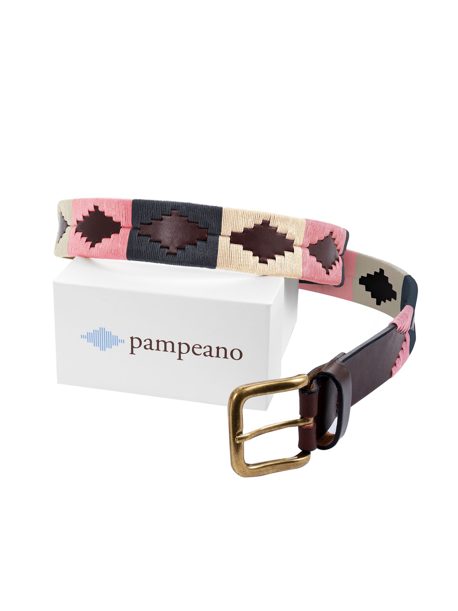 Pink Navy Cream Pampeano Dulce Leather Polo Belt (Y32771) | £85