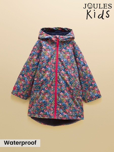 Navy Ditsy - Oversized Fleece Lined Waterproof Coat
