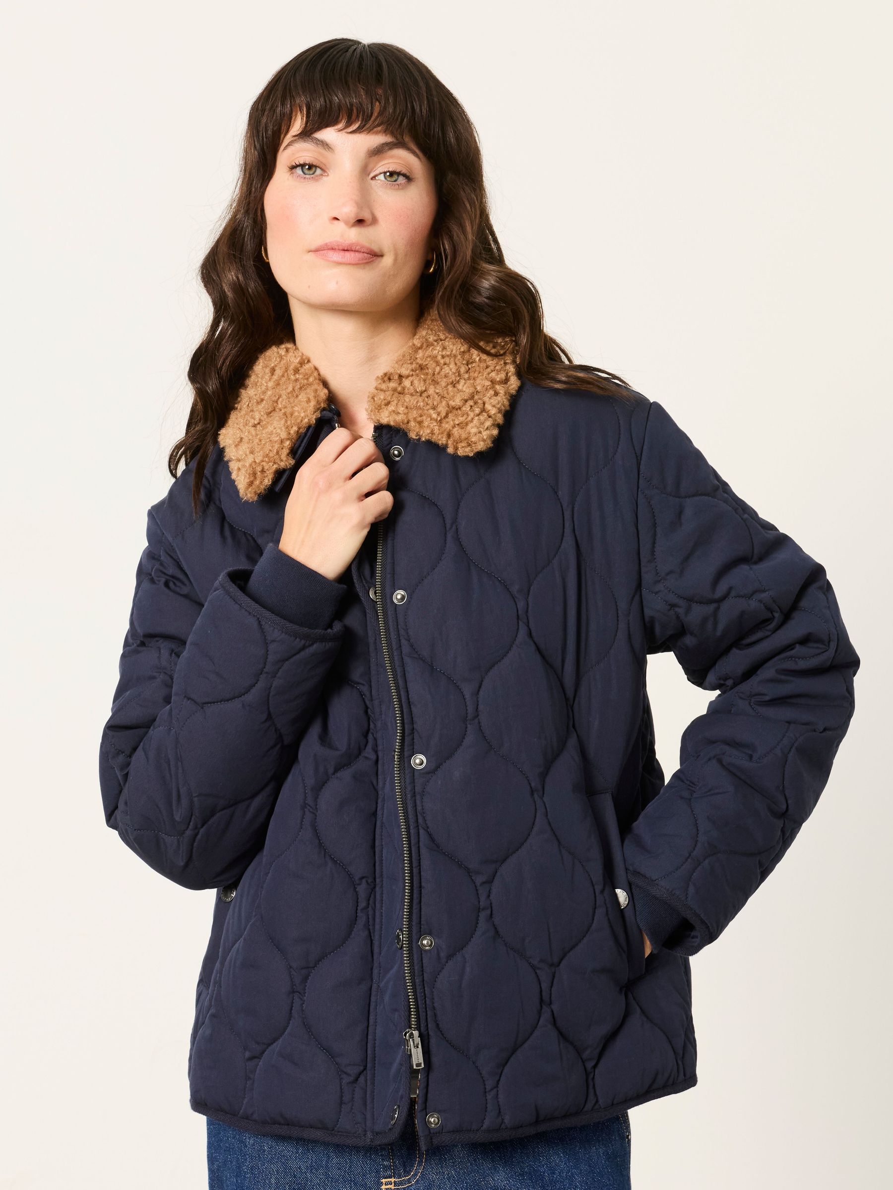 Navy - Removable Collar Quilted Jacket