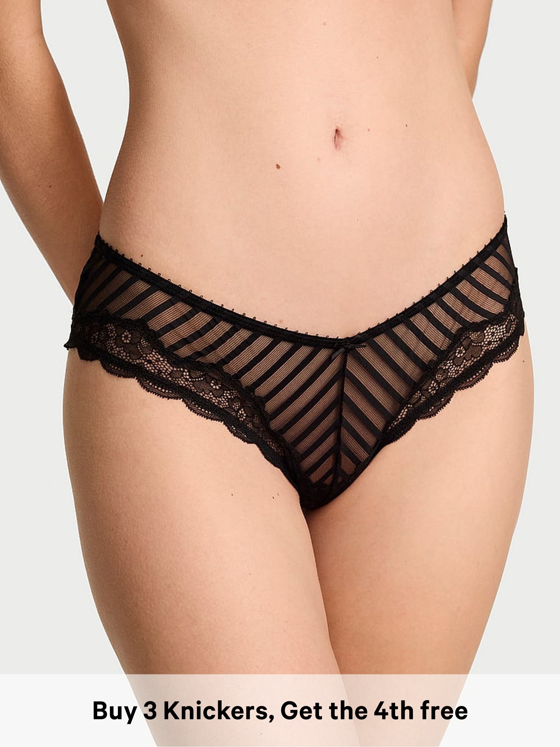 Black Cheeky Striped Lace Knickers (Y35715) | £18