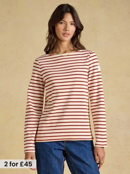 Cream & Burnt Orange - Striped Boat Neck Breton Top