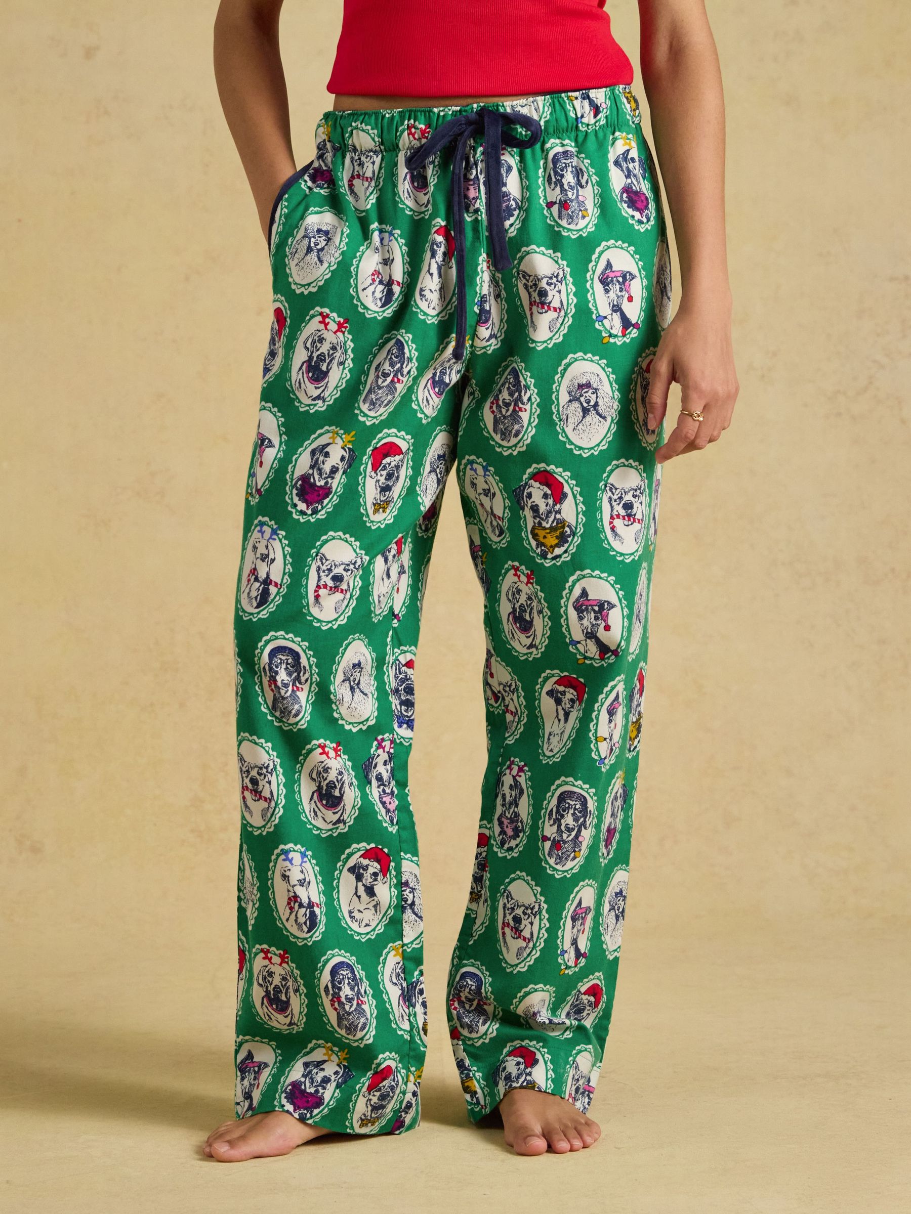 Green Dog Print - Woven Brushed Cotton Pyjama Bottoms