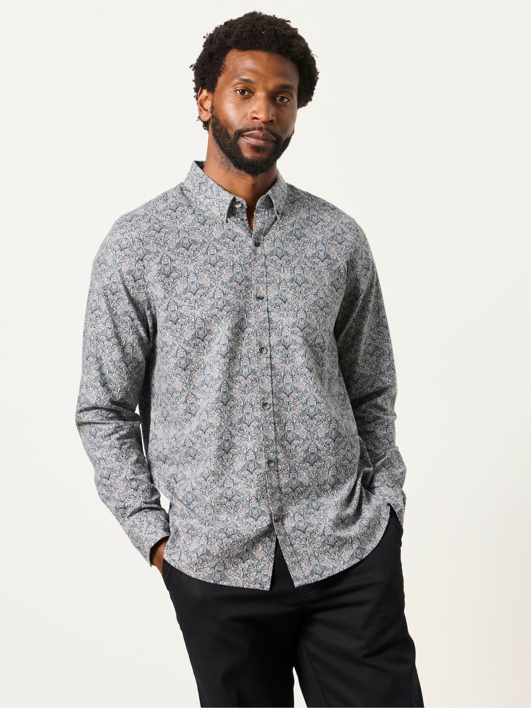 Grey - Regular Long Sleeve Tapestry Shirt